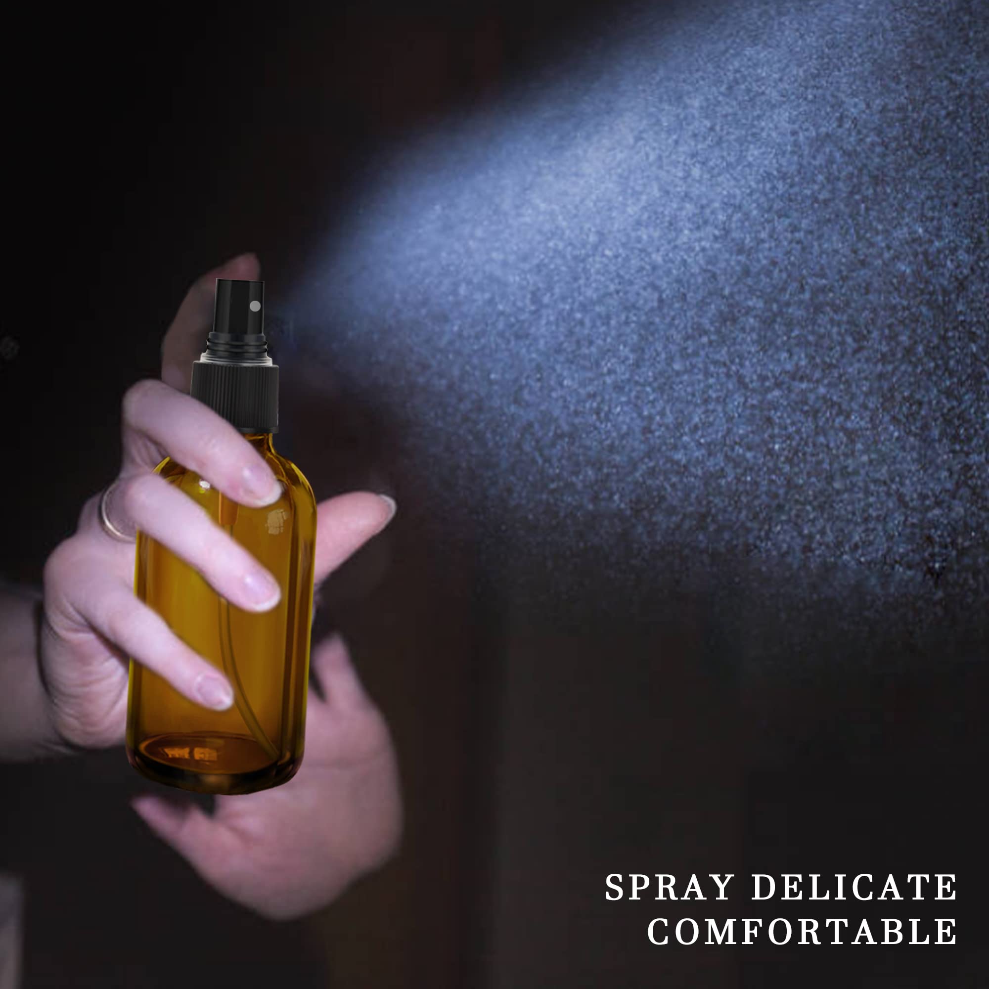 GIVAMEIHF Amber Spray Bottles about 4OZ (108ml) Amber Small Empty Spray Bottle Fine Mist Spray Refillable Containers, Set of 16, Included 24 nozzles, 2 Funnels, 2 Droppers, 24 Labels