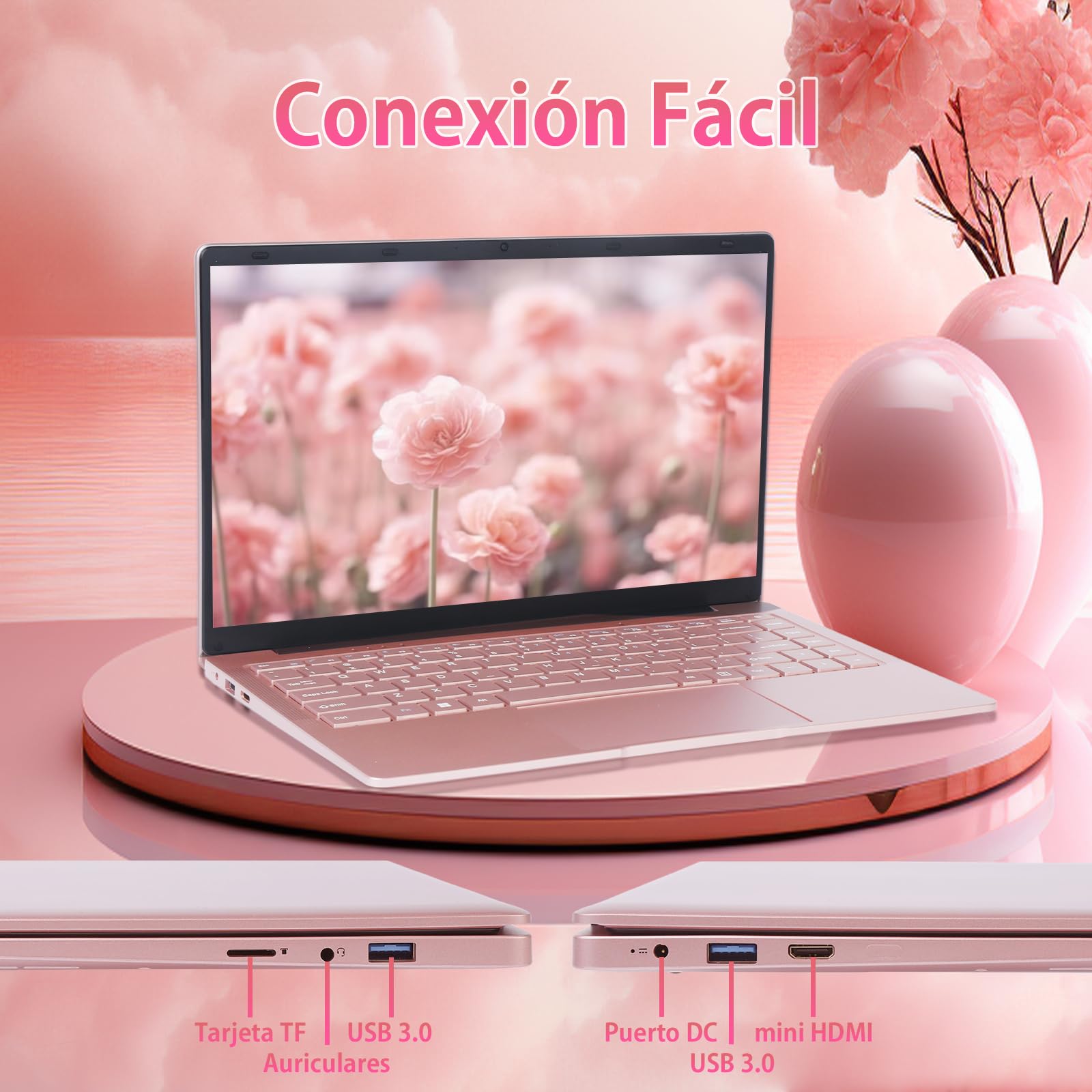 Ordenador Portátil 14 Pulgadas,Celeron N4120 (hasta 2.6 GHz) Win11 Pro, 8GB DDR4, Pantalla IPS FHD 1920x1080,USB 3.0, Laptop Ultradelgado para Estudiantes y Oficina(Oro Rosa, 8+256G SSD)