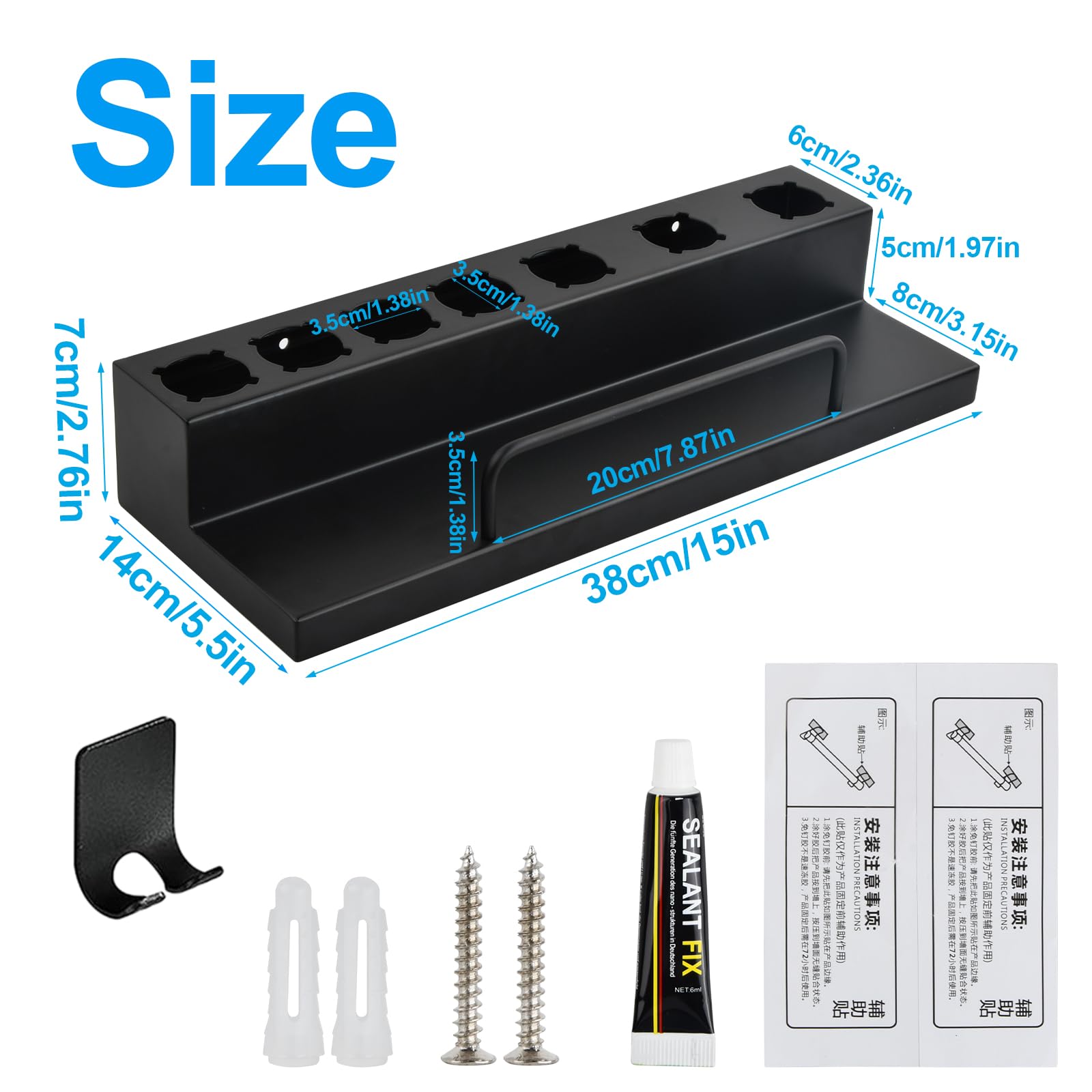 Support de Rangement Compatible avec Dyson Airwrap Styler, Support de Montage Mural Organisateur avec Adhésif, pour Dyson Airwrap Styler, pour Maison Salle de Bain (Acier Inoxydable, Noir)