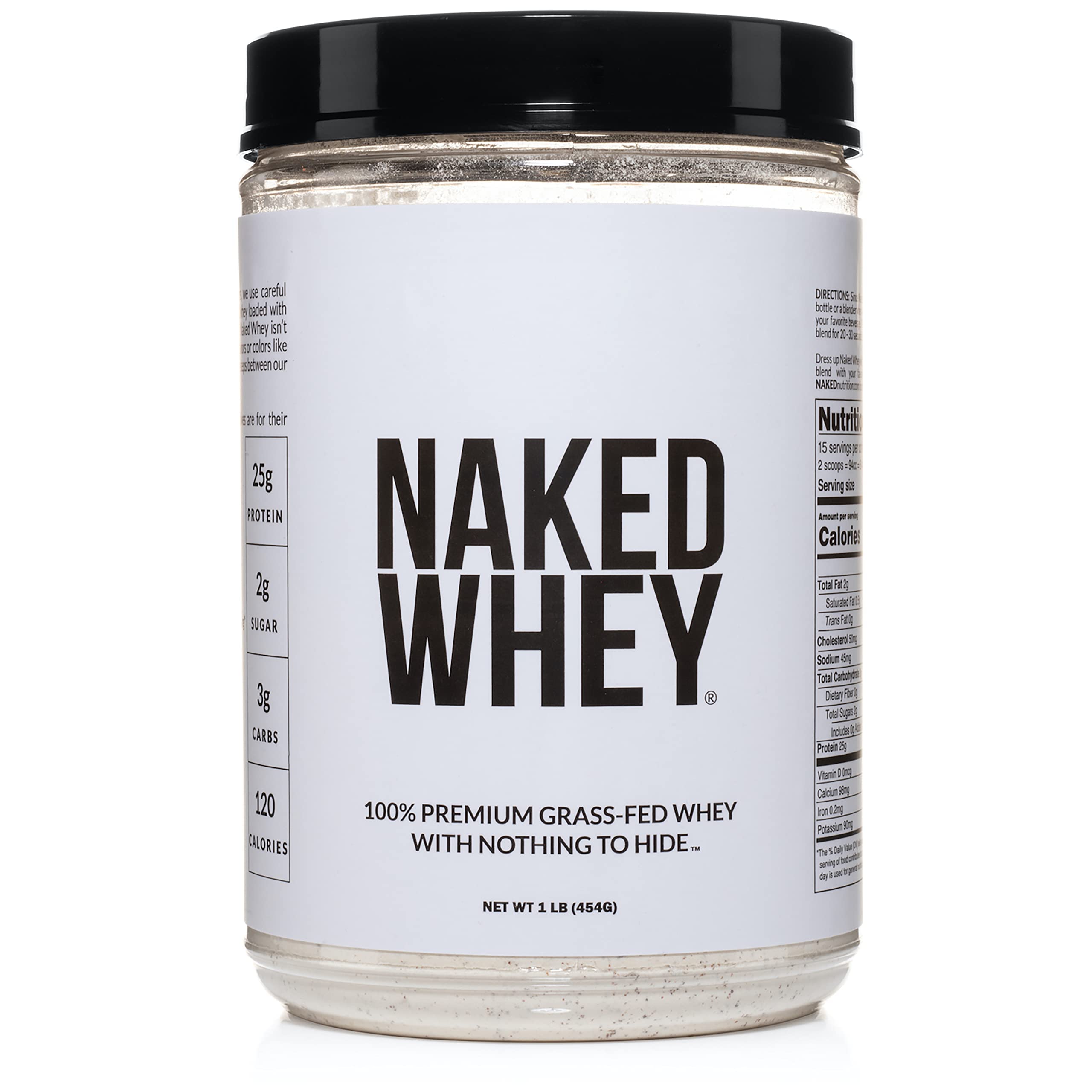 NAKED Whey 1Lb - Only 1 Ingredient, Grass Fed Whey Protein Powder, Undenatured, No Gmos, No Soy, Gluten Free, Stimulate Growth, Enhance Recovery - 15 Servings