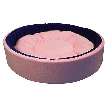 Hiputee Luxurious Round Velvet Dual Pink Blue Colour Bed for Cats and Dogs (Large, Pink-Blue)