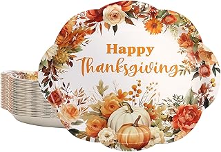 Fancy Land 50 Pcs Thanksgiving Oval Paper Plates 10 x 12 Inches Disposable Dinner Platters Heavy Duty Dinnerware Autumn Fall Party Supplies Decor