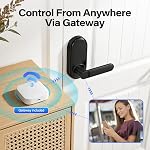 Serrure de porte intelligente avec poignée (Gateway), 7 en 1 Contrôle d'application à distance de verrouillage de porte d'empreinte digitale, mot de passe, IC Carte, clés, NFC, Sonnette de porte intégrée pour l'Hôtel Chambre à coucher de porte avant Appartement et Mor