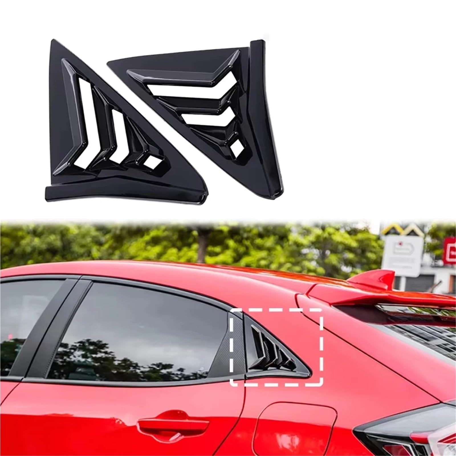 Osłona żaluzji tylnej szyby 2x żaluzje na tylne boczne szyby pasujące do Hondy Civic Type R Hatchback 2020-2021 ABS, żaluzje nawiewu powietrza Tylne okno trójkątne okno(Matte Black)