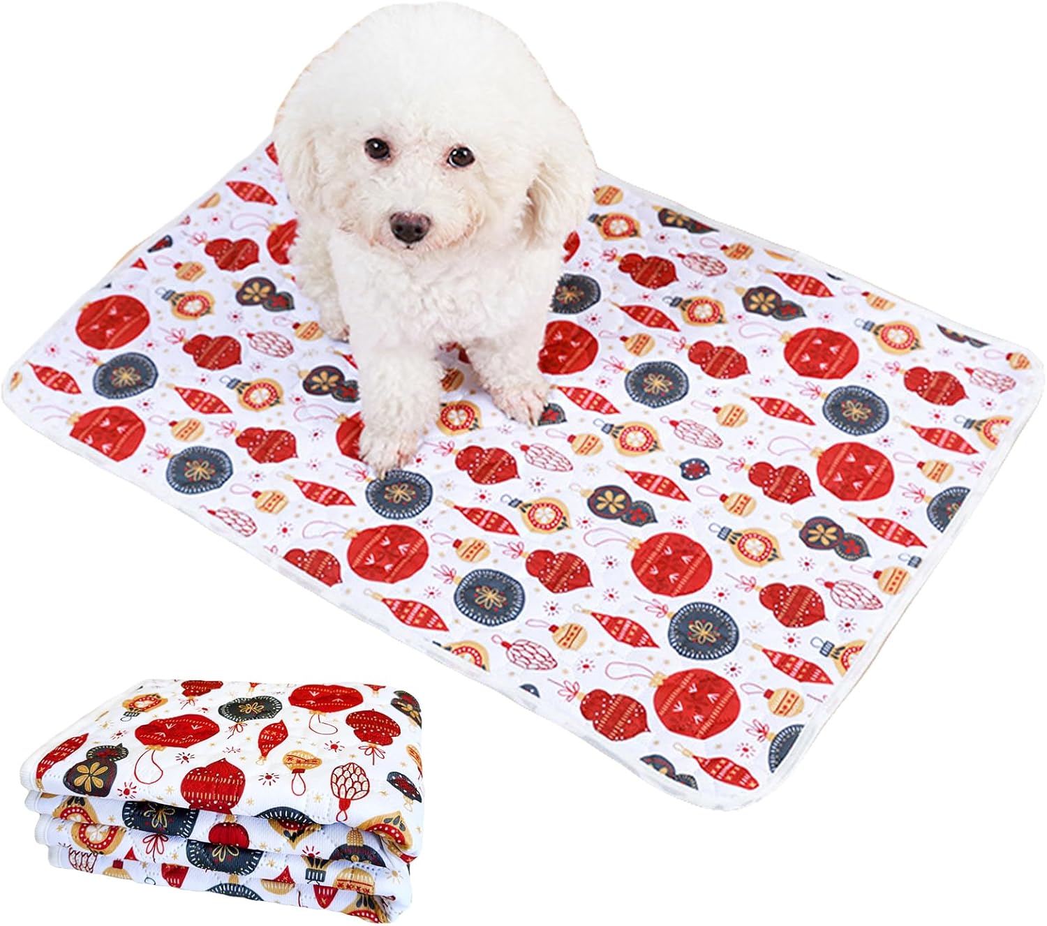 BAMY 2 Pcs New Year Dog Pee Pads Washable Pet Training Pad Non-Slip Waterproof Doggie Whelping Pad Reusable Dogs Mat with Red Lantern Pattern (Red Lantern, L (40x28in))