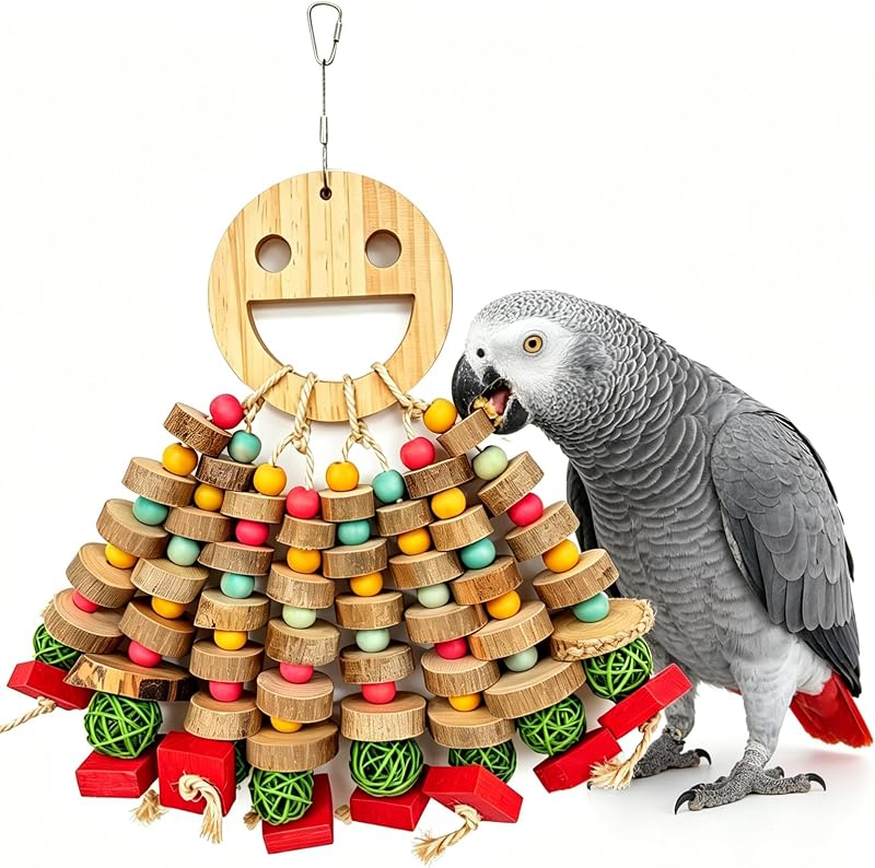 Brinquedo para Aves Grandes com Discos de Madeira Coloridos HZDZ LCPAW