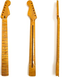 Premium Maple Guitar Neck for Fender ST Style Canadian Maple Tiger-Stripe Neck– 22 Fret Bolt-On C Shape Neck Medium Jumbo Frets, 14" Radius, Tiger Pattern Maple Fingerboard (Light Yellow Tiger)