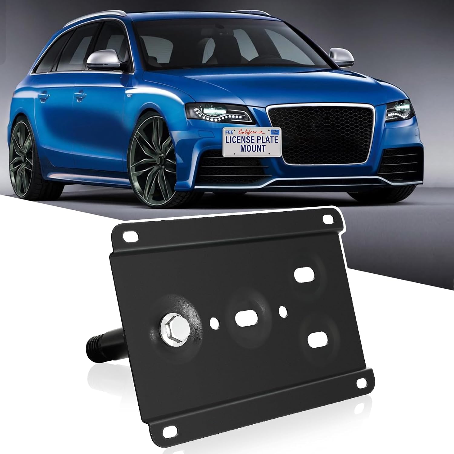No Drill Front Bumper Tow Hook License Plate Mount Bracket Holder Compatible with 2001-2008 Audi A4 S4 RS4, 2005-2011 Audi A6 S6 Front License Plate Frame Front License Plate Mounting Car Accessories
