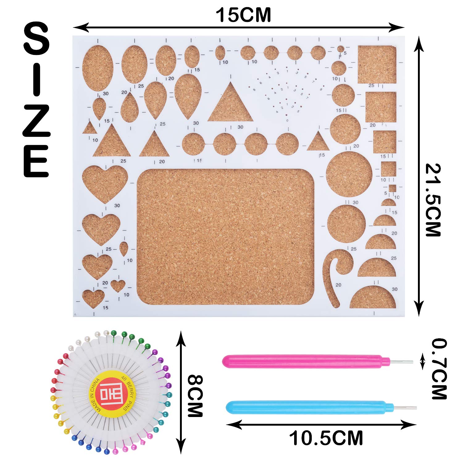 1 Set of Paper Quilling Template Board Quilling Mould with 2pcs Quilling Slotted Tools and 40pcs Pearl Head Pins for DIY Paper Craft