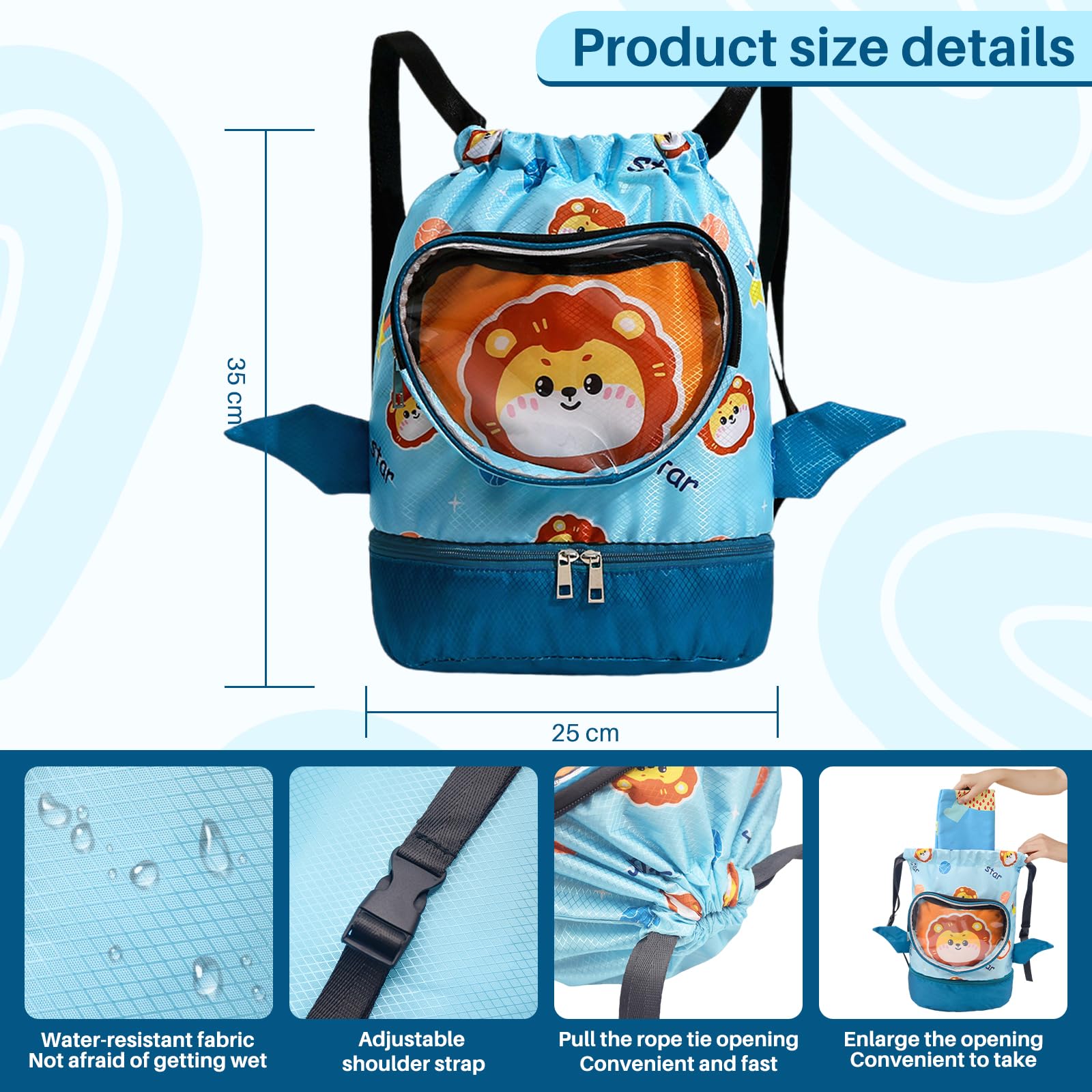 Voici et Voila Sac de Sport à Cordon Sac a Dos Natation Gym Fitness Enfant Fille Garcon Sac Etanche Pisine Plage Pique-Nique Sac de Sport Enfant Vacance