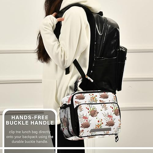 Miniatura 6 de Naanle Bolsa de almuerzo de erizo de otoño en acuarela con correa ajustable para el hombro, aislada, a prueba de fugas, caja de picnic, doble