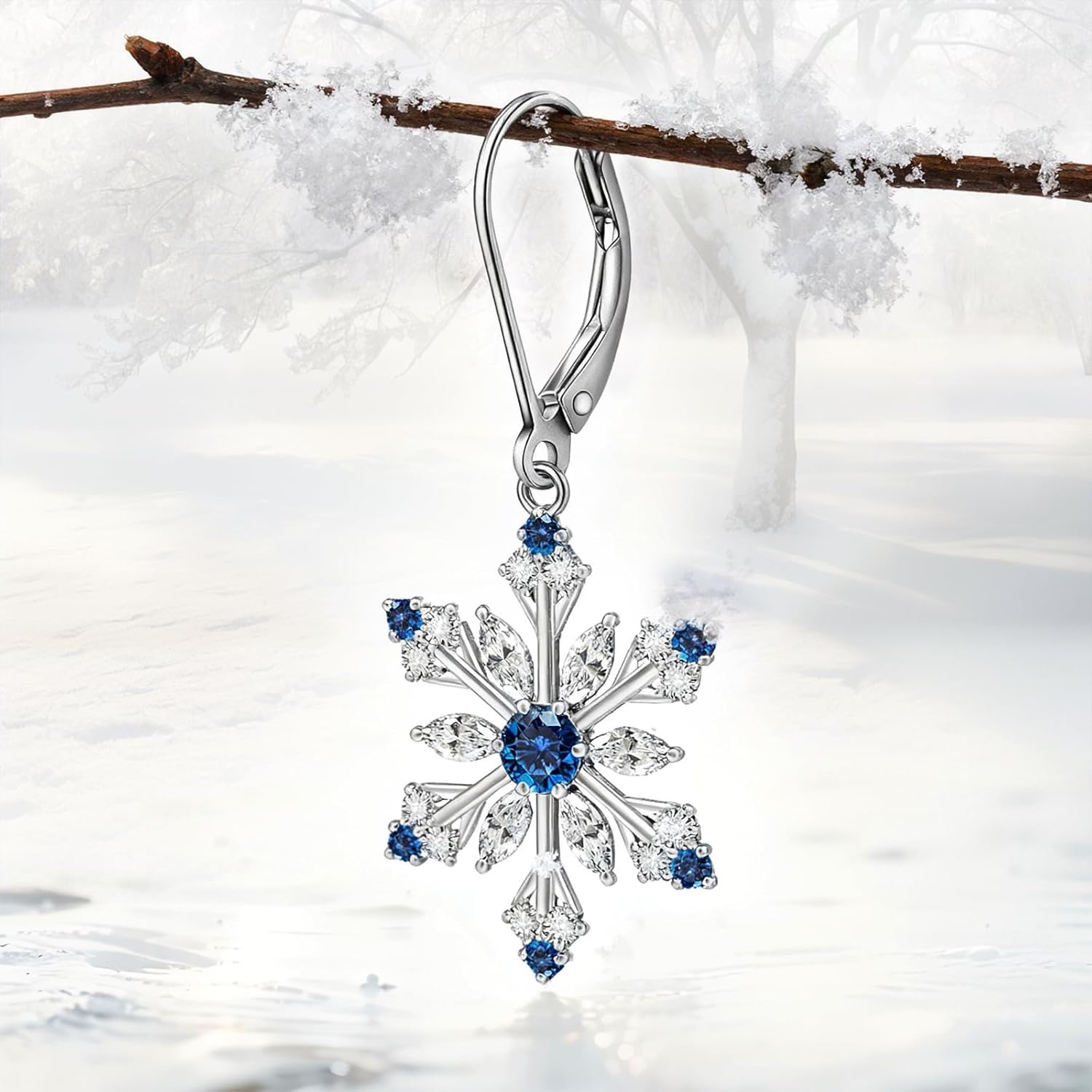 Snowflake Earrings for Women Sterling Silver Christmas Snowflake Earrings Dangle Drop Winter Holiday Jewelry Leverback Christmas Gifts - Image 8