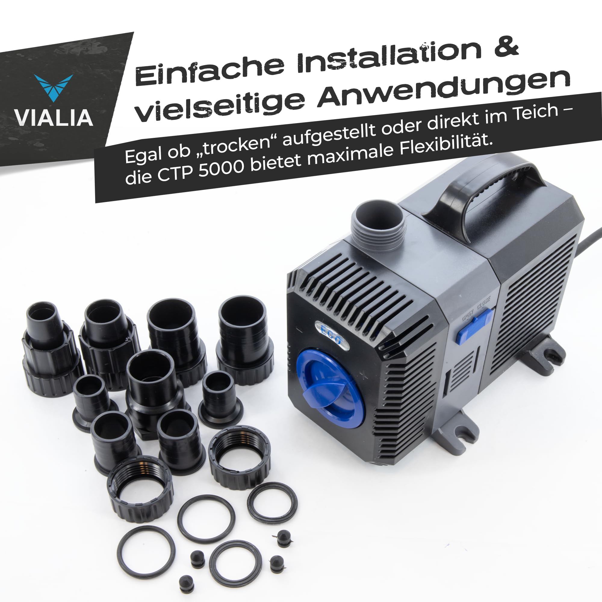 Teichpumpe CTP 5000 | 5000L/h bei nur 30 Watt | Energieeffiziente Filterpumpe & Tauchpumpe für Gartenteich | Leise & wartungsarm durch Keramikachse | Mit Trockenlauf- & Überlastungsschutz