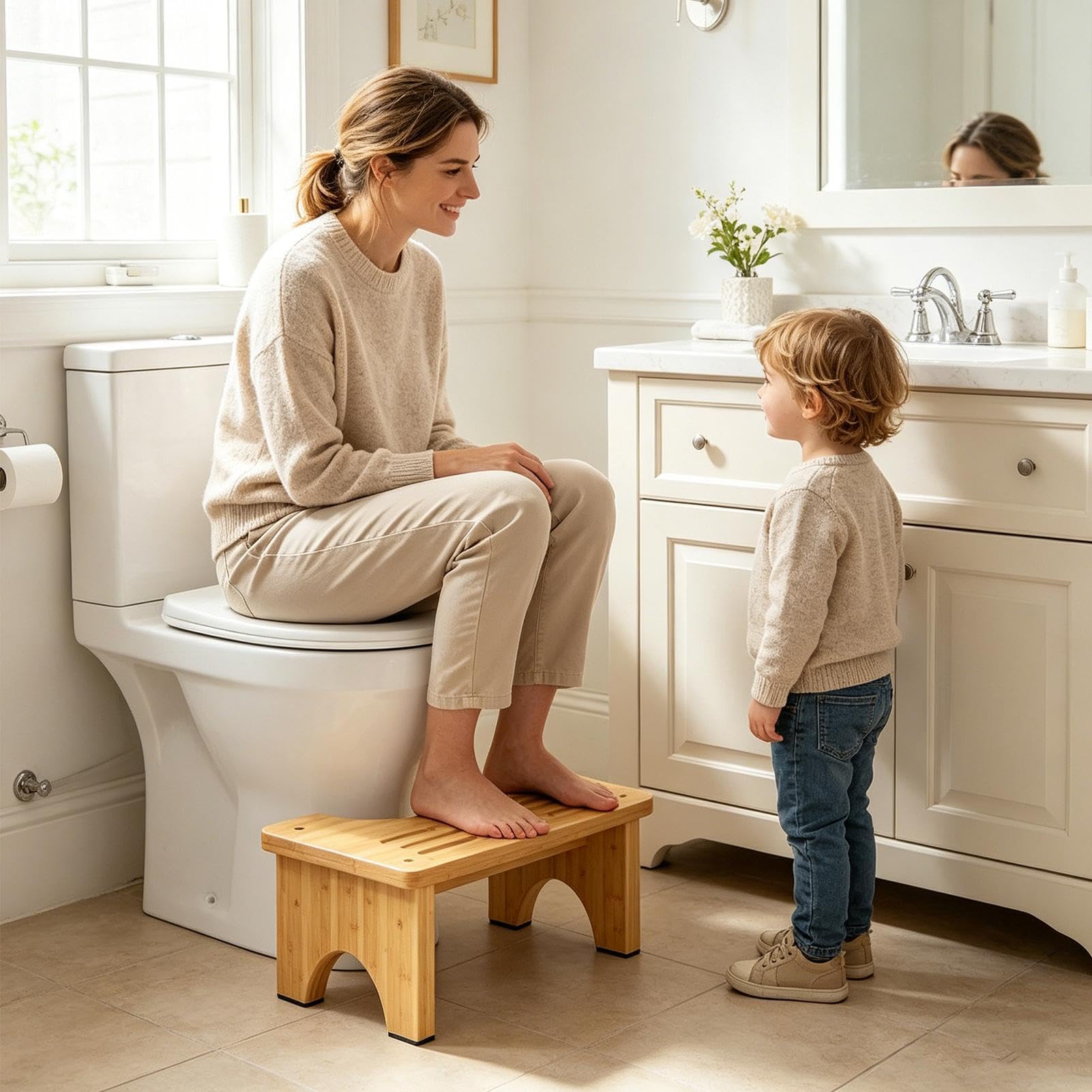 Poop Stool Ergonomisch, Rutschfest, Tragbar, Holz | Töpfchen-Squat-Hocker für Kinder und Erwachsene für Zuhause, die Toilette, Hotel, Wohnheim, Wohnung und auf Reisen