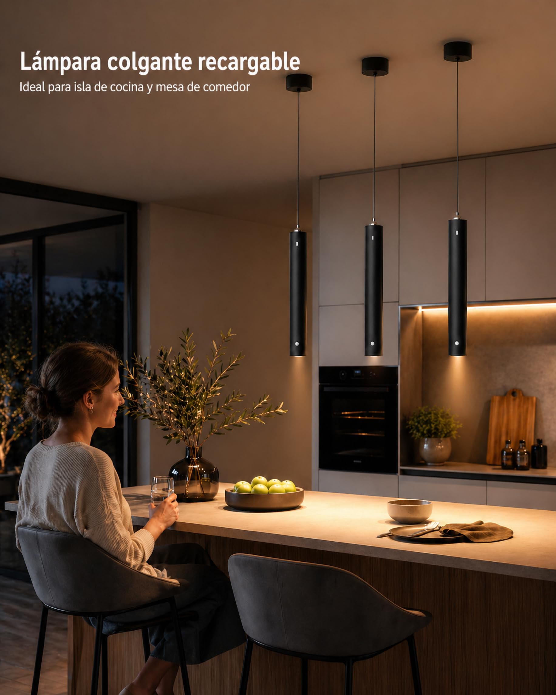 ACMHNC Lámpara Colgante con Bateria, Lámpara de Techo Colgante sin cable Moderno, 4500mAh Recargable USB, Mando a Distancia, Altura Regulable, Lamparas a Pilas Negro Para Cocina Dormitorio,Ø4x30cm