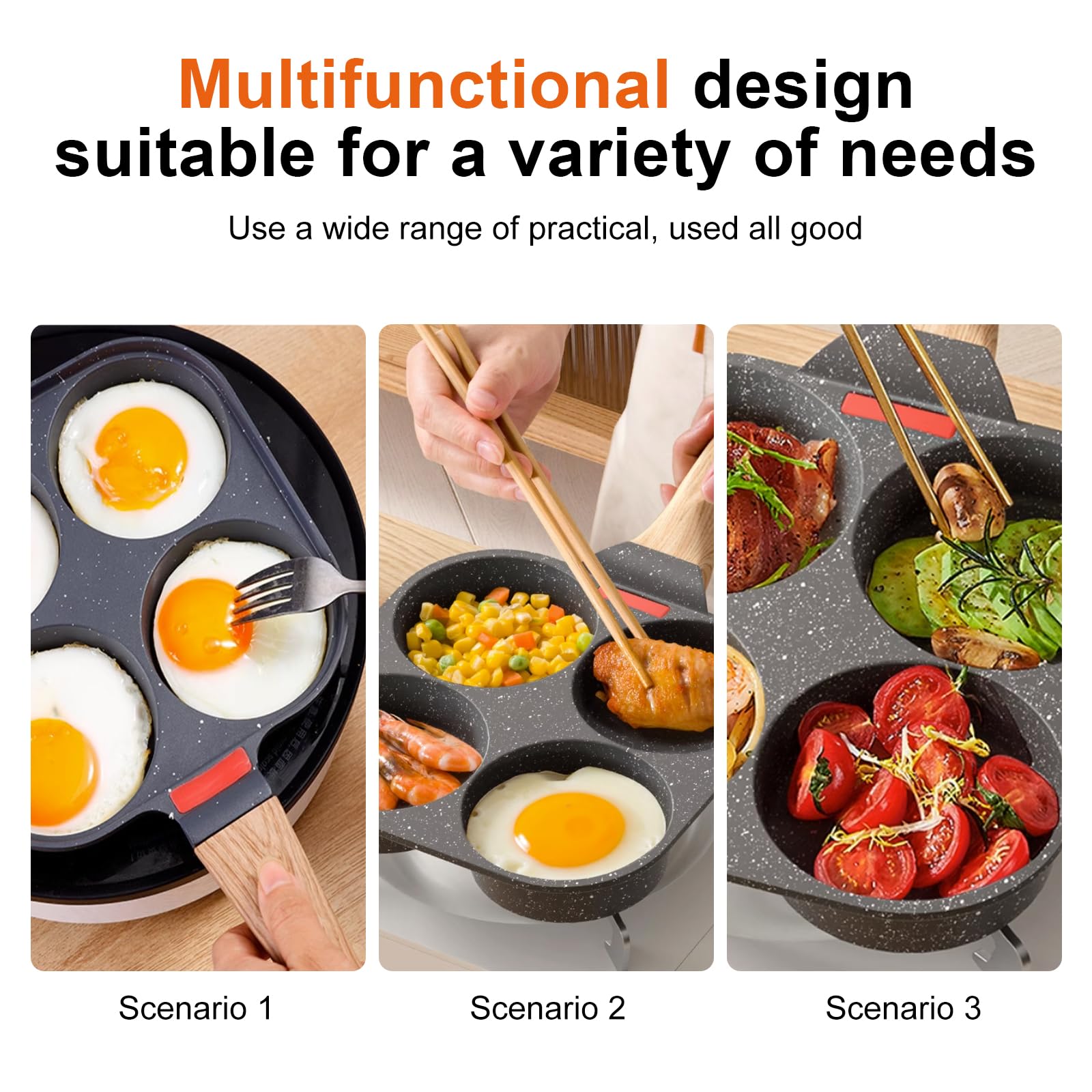 Padella Per Uova A 4 Fori Con Coperchio - Antiaderente, Per Induzione, Include Spazzola Olio E Spatola - Foto 6