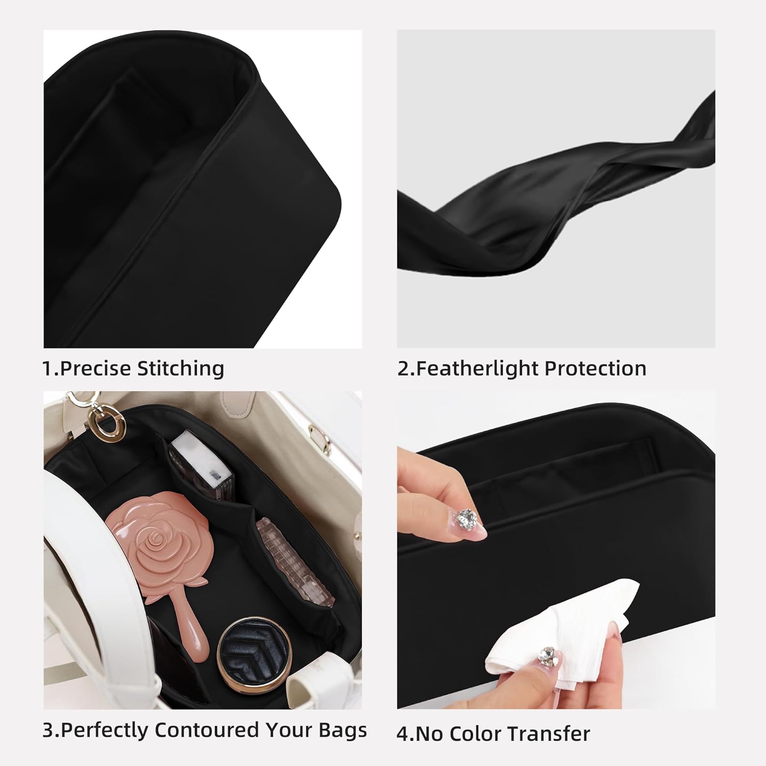 DGAZ Silk Purse Organizer Insert Fits Dior Toujours Bags，Silky Smooth Bag Organizer，Luxury Handbag & Tote Shaper(Black,Toujours M)