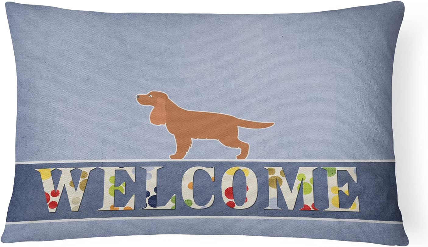 Caroline's Treasures BB5516PW1216 English Cocker Spaniel Welcome Canvas Fabric Decorative Pillow Machine Washable, Indoor Outdoor Decorative Pillow for Couch, Bed or Patio, 12HX16W