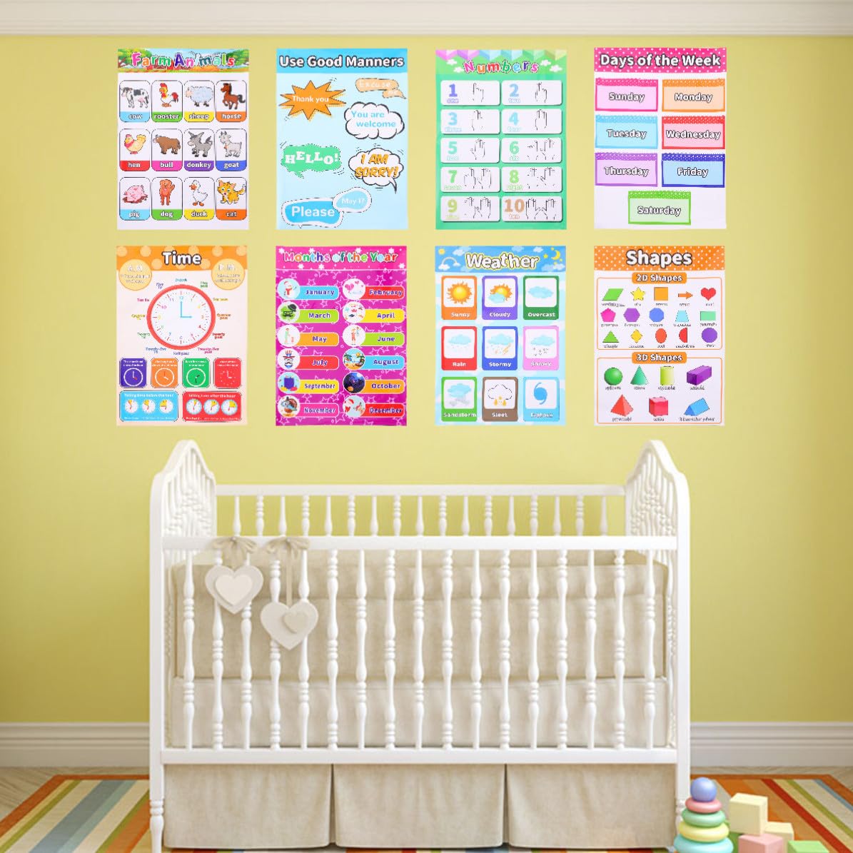 HANABASS Affiche 14pcs Éducative en Papier Synthétique Préscolaire Autocollante Stimule la Créativité des Garçon et Filles en Anglais pour Chambre de ou Crèche