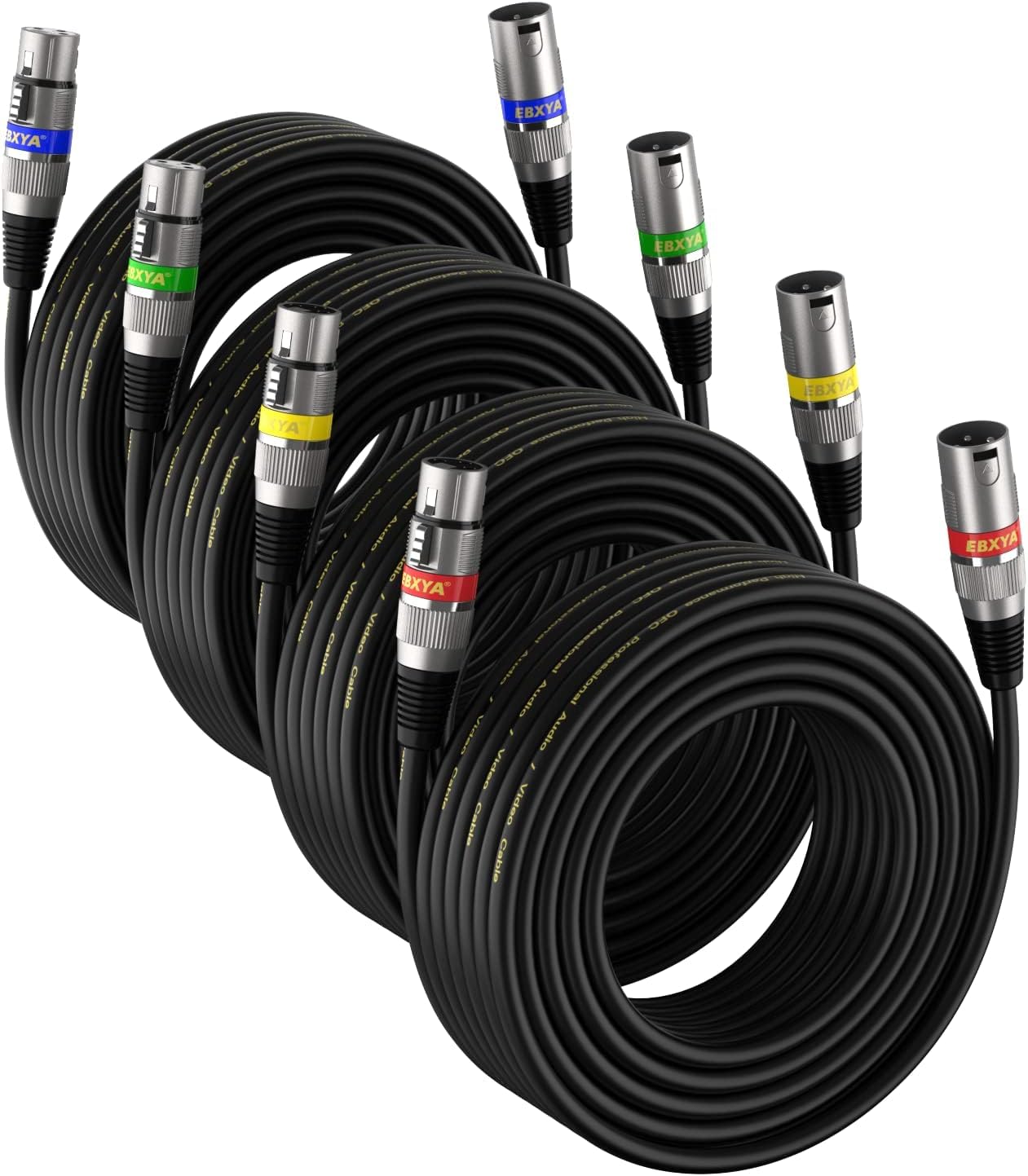 EBXYA Cavo XLR da 6 m, confezione da 4 pezzi, cavo per microfono, bilanciato, cavo DMX, maschio a femmina, adatto per microfoni, stazioni radio, illuminazione palcoscenico