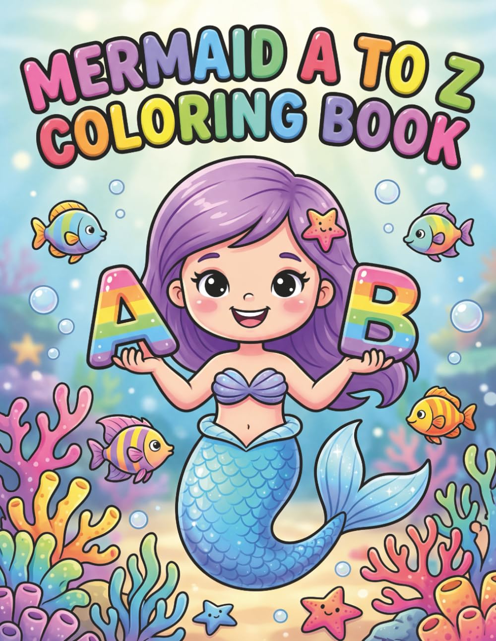 Mermaid A To Z Coloring Book: A–Z Cute Mermaid Letters for Fun and Easy Coloring for Kids Ages 4–8
