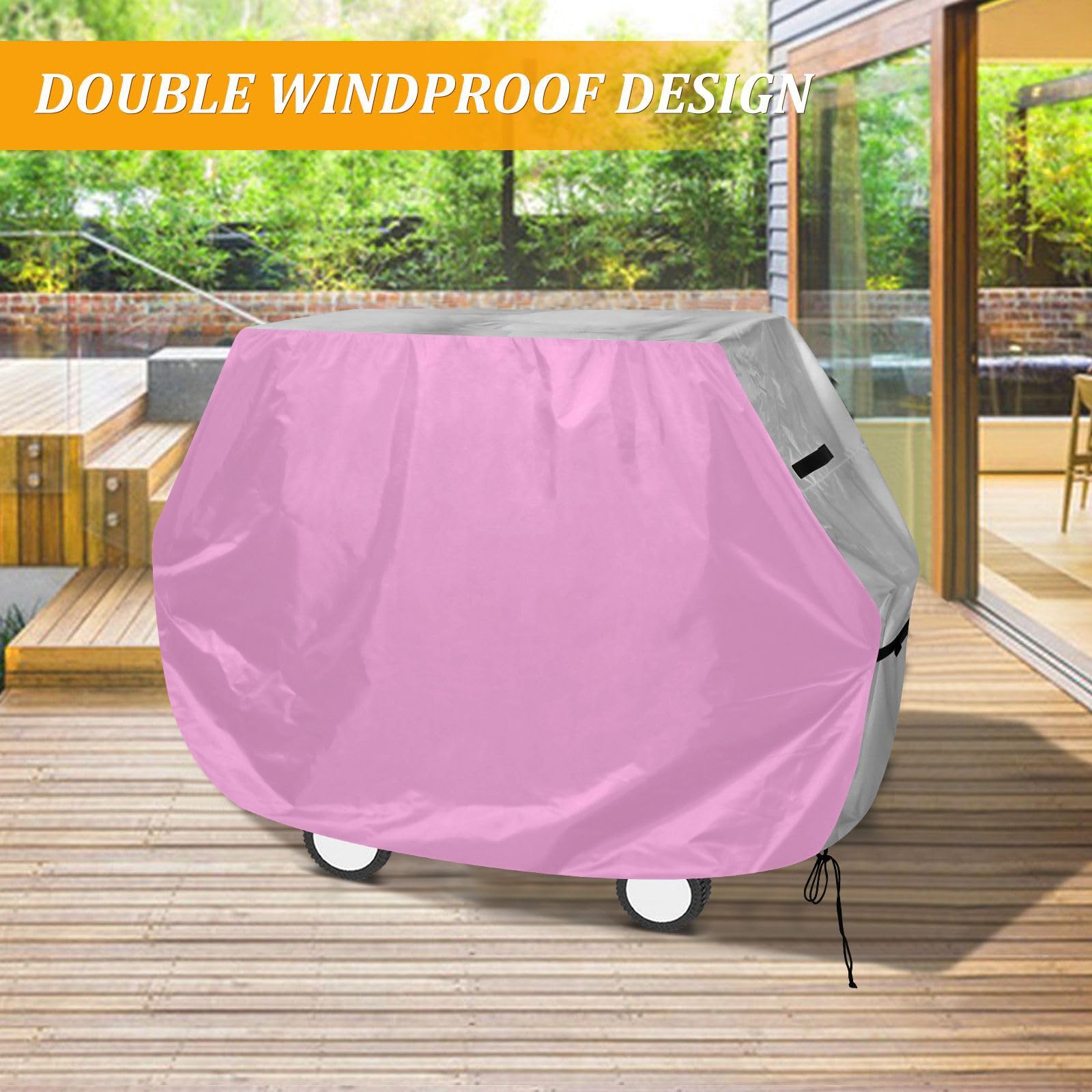 Wodoodporny pokrowiec na grilla premium 142 cm, wytrzymały, 600D, Oxford, regulowane paski i sznurek, ochrona na każdą pogodę, do grilli zewnętrznych, jednolity kolor, różany