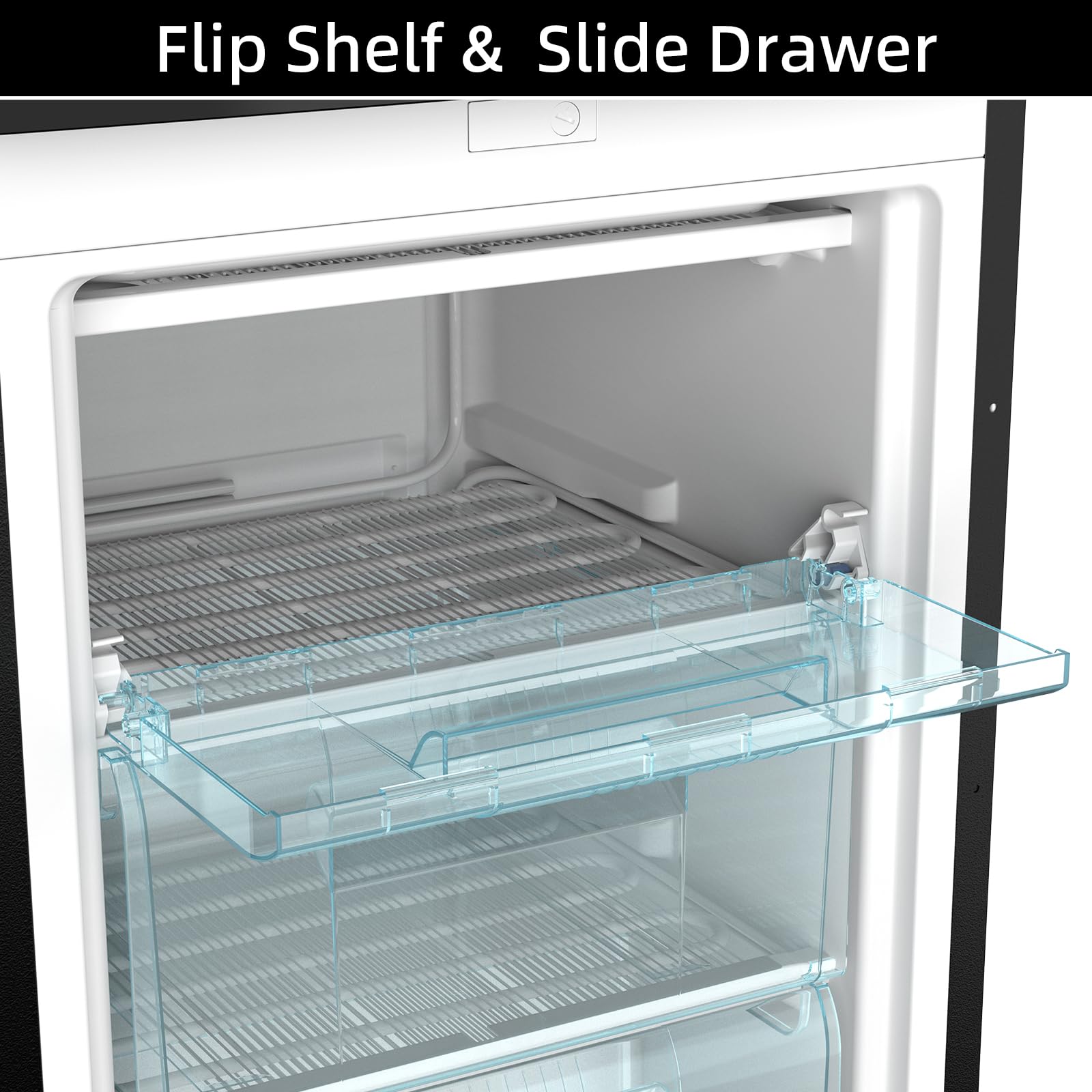 CHiQ CSD90D4DU Upright Freezer 90L, Singe Door mini, Reversible Door, Undercounter, Adjustable thermostat, Basement/Home/Student Dorm/Apartment/Office, Black - 5