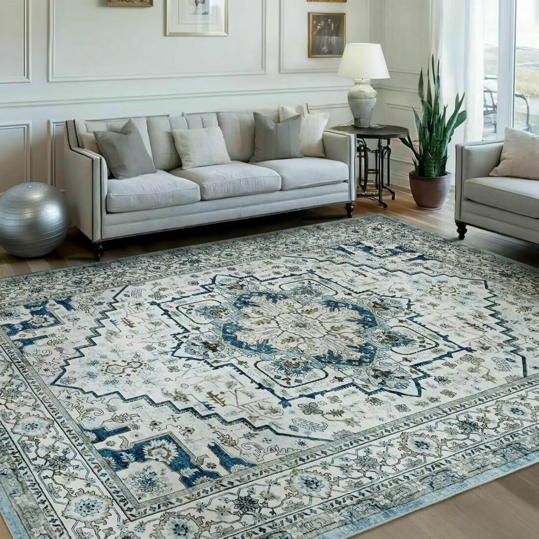 Tapis de style minimaliste moderne avec motif bleu raffiné