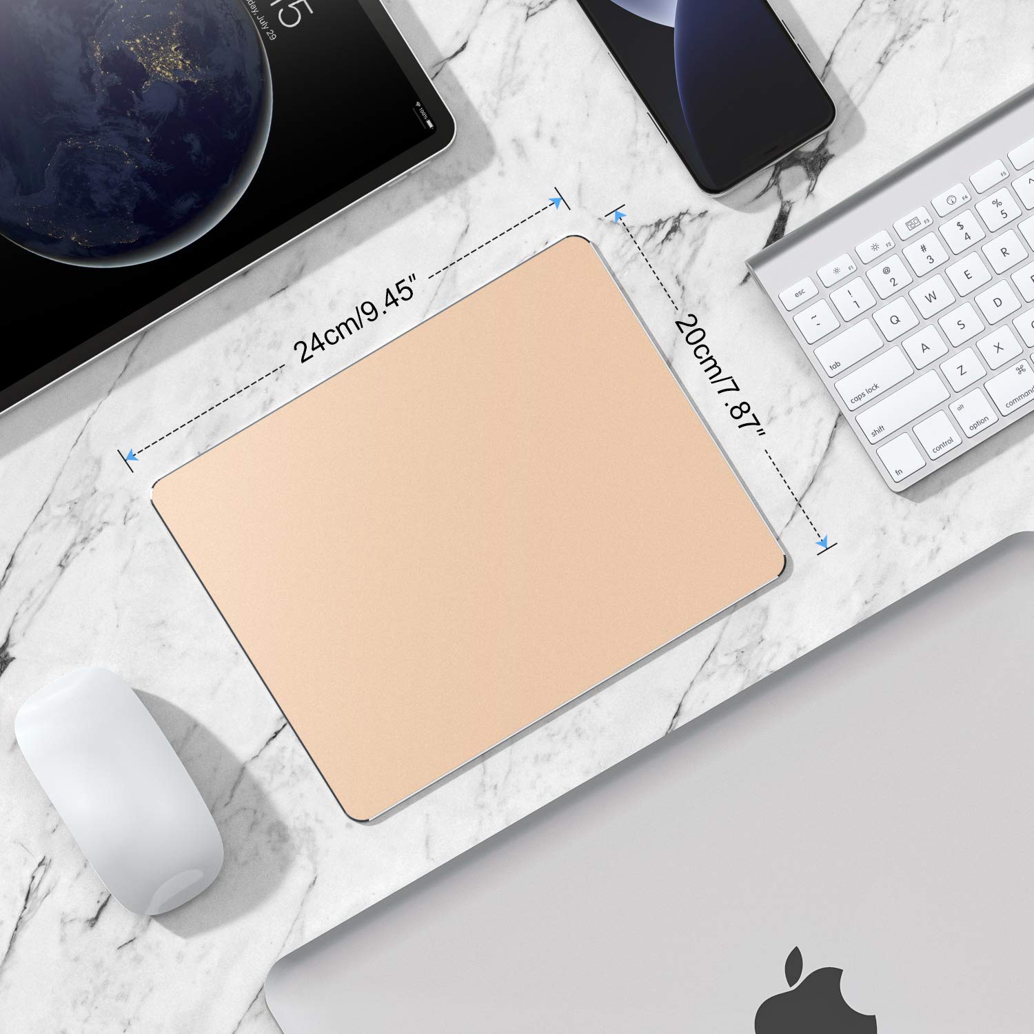 Mauspad, goldfarbenes Premium-Hartmetall-Aluminium-Mauspad, doppelseitig, wasserdicht, ultra-glattes Mauspad für schnelle und genaue Maussteuerung für Büro und Gaming, 23,4 x 20,1 cm