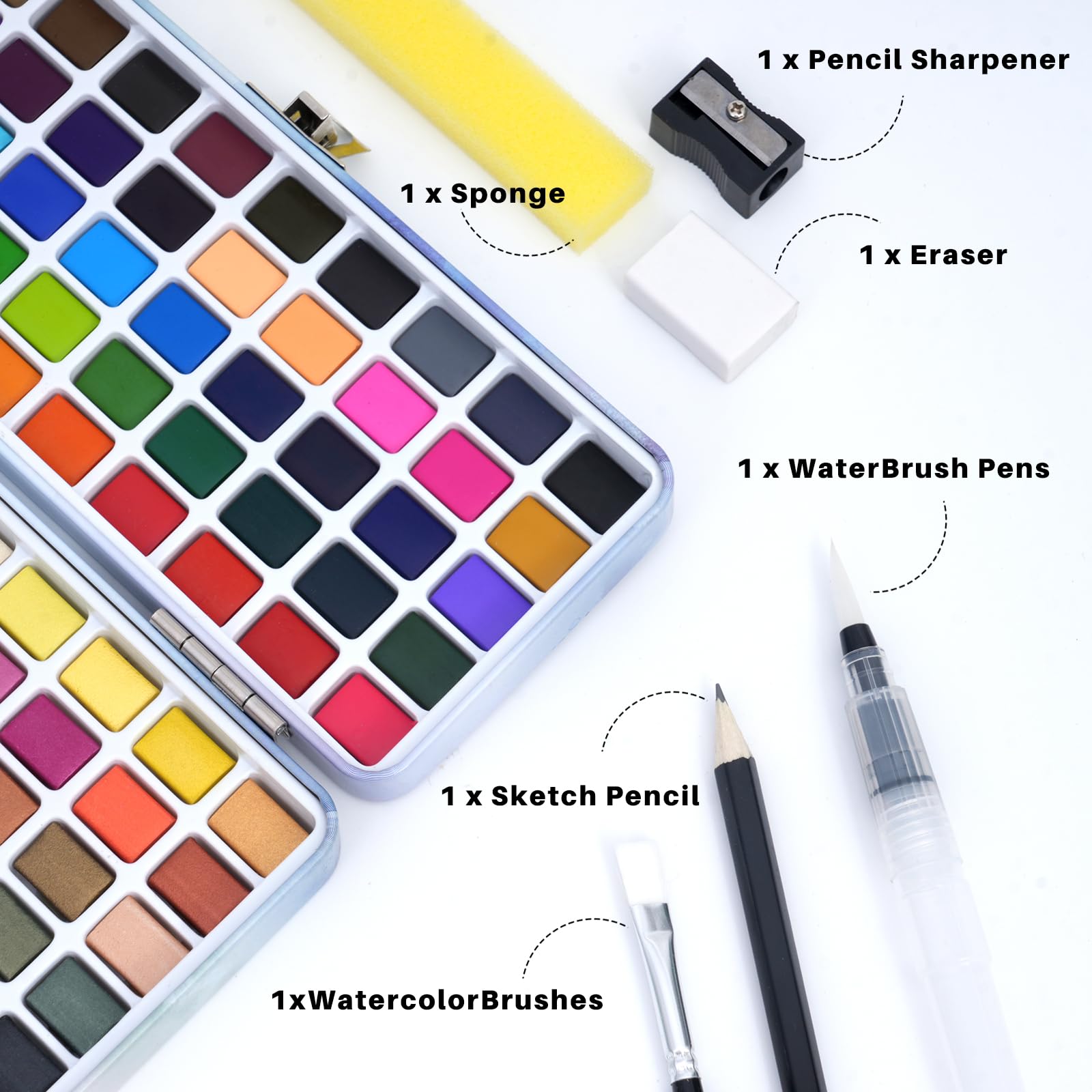 Set Acquerelli Da Viaggio 36 Colori Con Glitter: Portatile Con Pennello E Penna, Per Artisti E Hobbisti