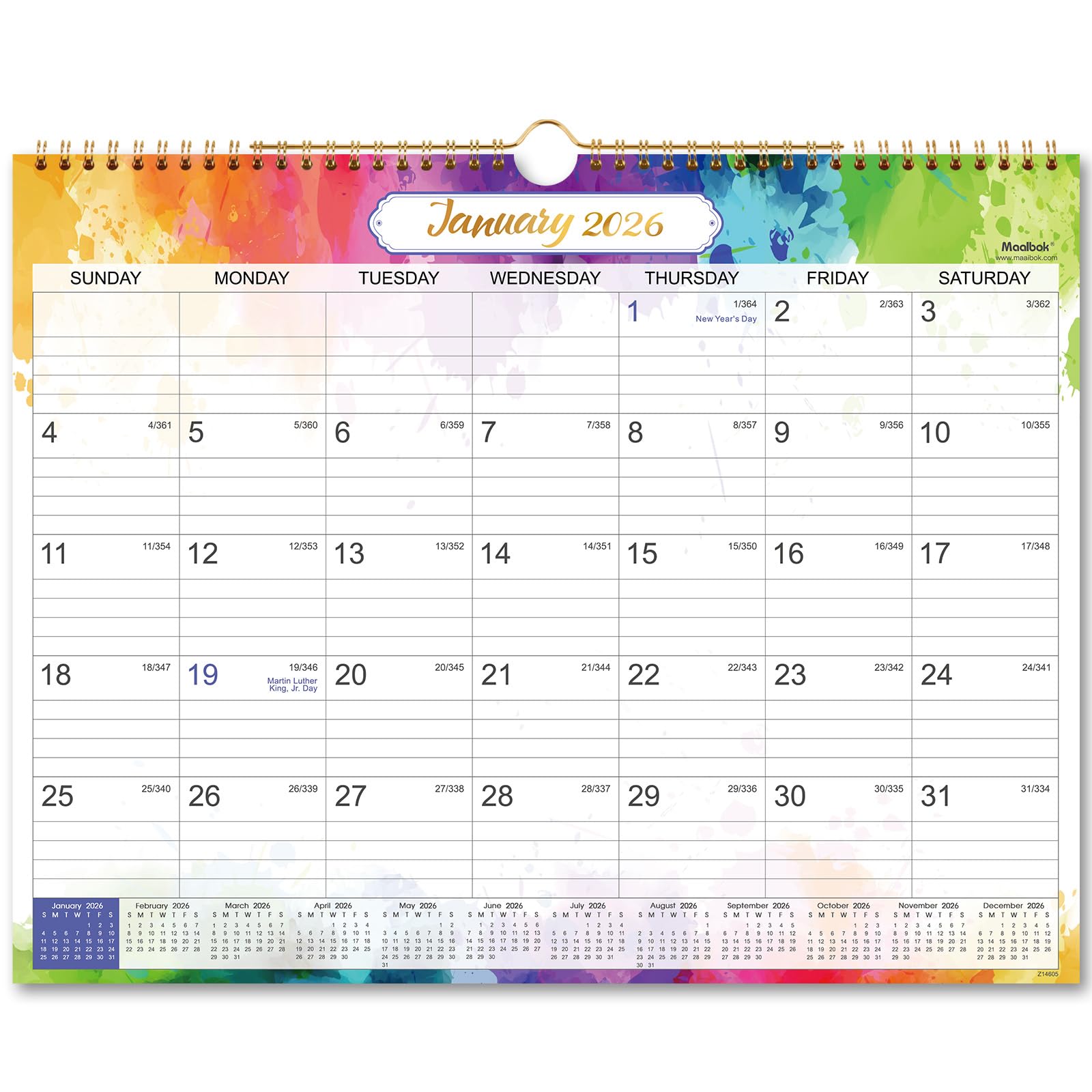 2026 Wall Calendar - 2026 Calendar, 12 Months Wall Calendar 2026, Jan.2026 - Dec.2026, Monthly Calendar with Julian Date, 15 x 11.5 in, Twin-Wire Binding, Great for Hanging on The Wall, Color Design
