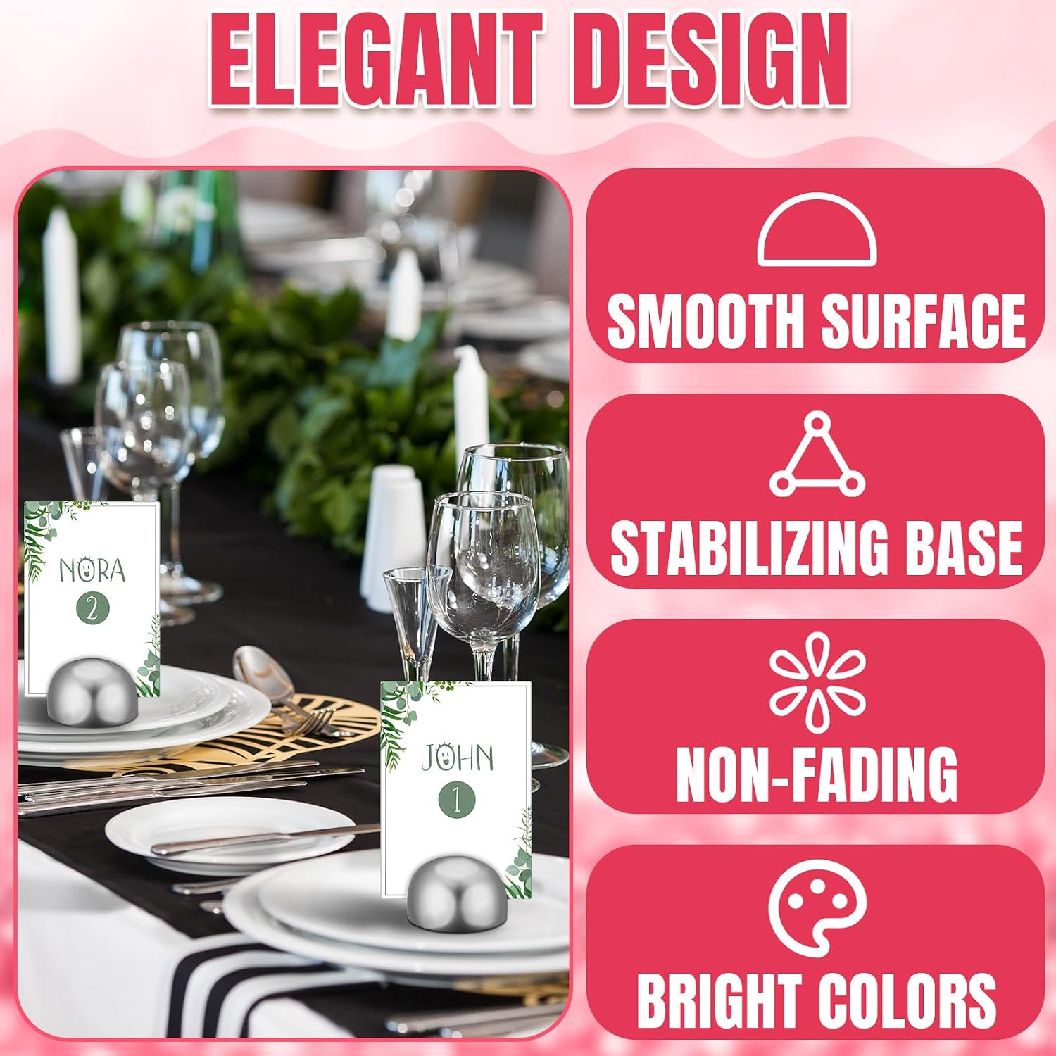 Geyoga 50 Pcs Table Number Holder Round Place Card Holders Wedding Table Number Stands Modern Place Card Stands Setting Clips for Funeral Wedding Reception Anniversary Birthday Party Banquet(Silver)
