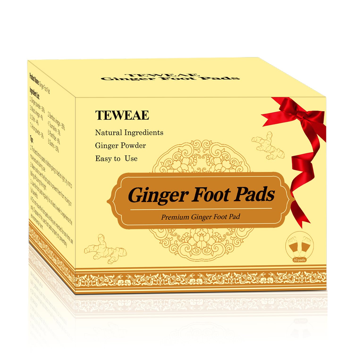 Foot Pads - 60Pads Pure Natural Ginger Powde Bamboo Vinegar Pads, Goodnight Foot Pads for Travel or Home Use