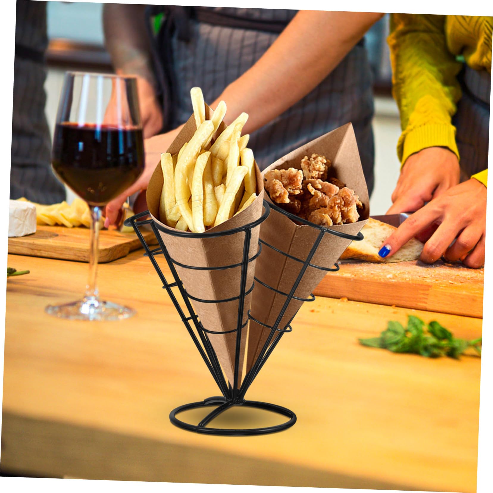 STOBAZA 4fori Porta Snack in Filo Metallico Cestino per Patatine Fritte e Antipasti per Coni per Feste e Ristoranti Realizzato in Acciaio Inossidabile Resistente