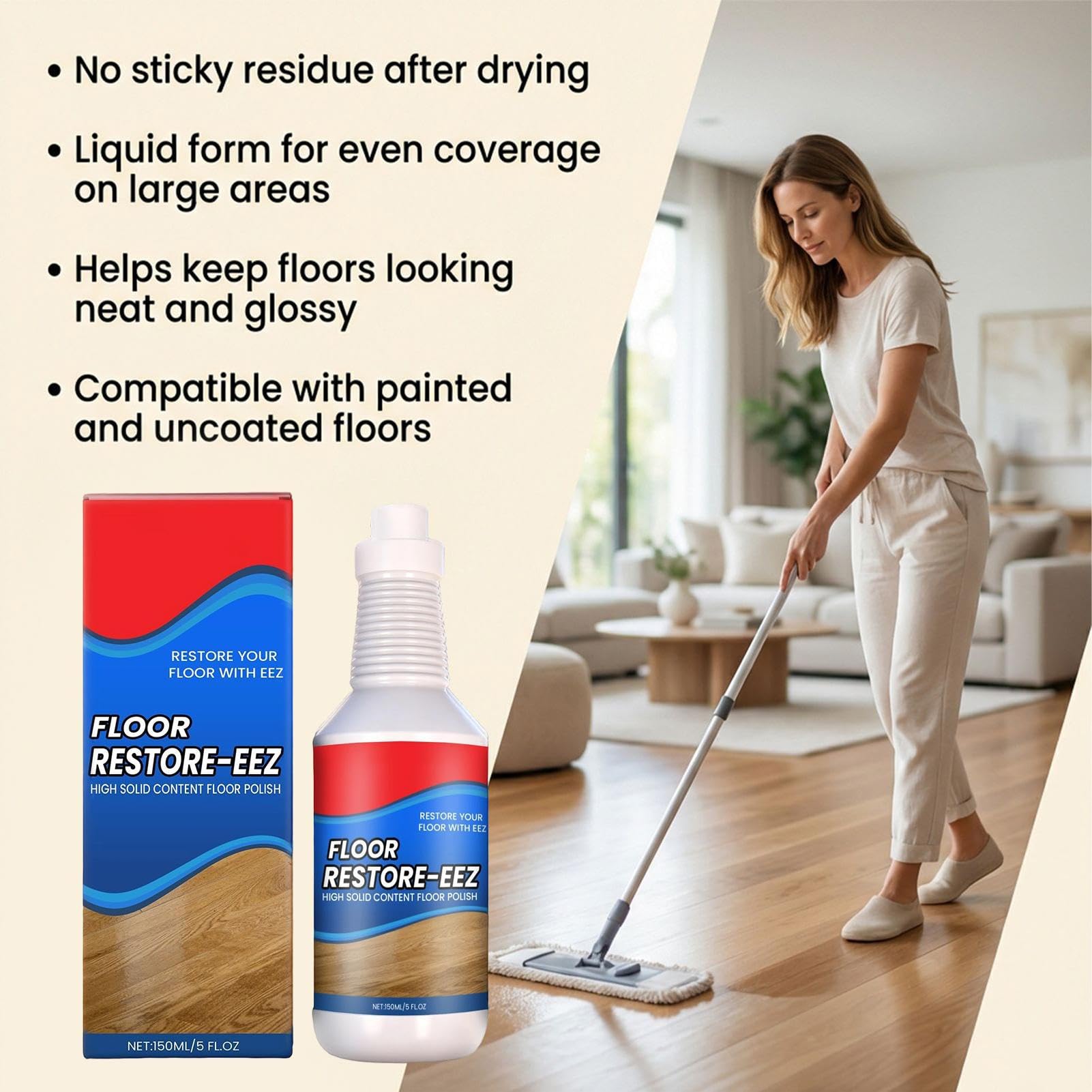 Floor Restore Eez, 150ml Solution De Restauration Des Sols, Rénovateur Pour Sols En Bois, Liquide Rénovation Floor, Agent Protection Floors Nettoyant Réparateur Anti-Rayures Pour Parquets Stratifiés