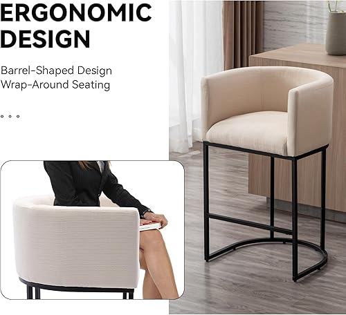 Miniatura 5 de Taburete de bar contemporáneo de lino crema, taburete de bar de tela tapizada de 29 pulgadas, taburete de bar de cocina, taburete de isla con base