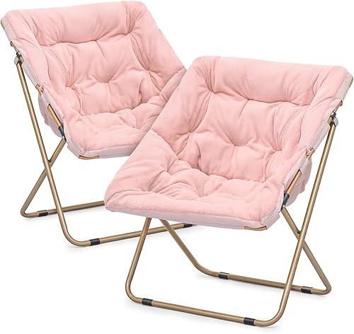 Miniatura 62 de Magshion Silla platillo plegable con otomana para adultos, cómodo asiento de lectura, asiento de piel sintética con marco de metal acolchado grueso