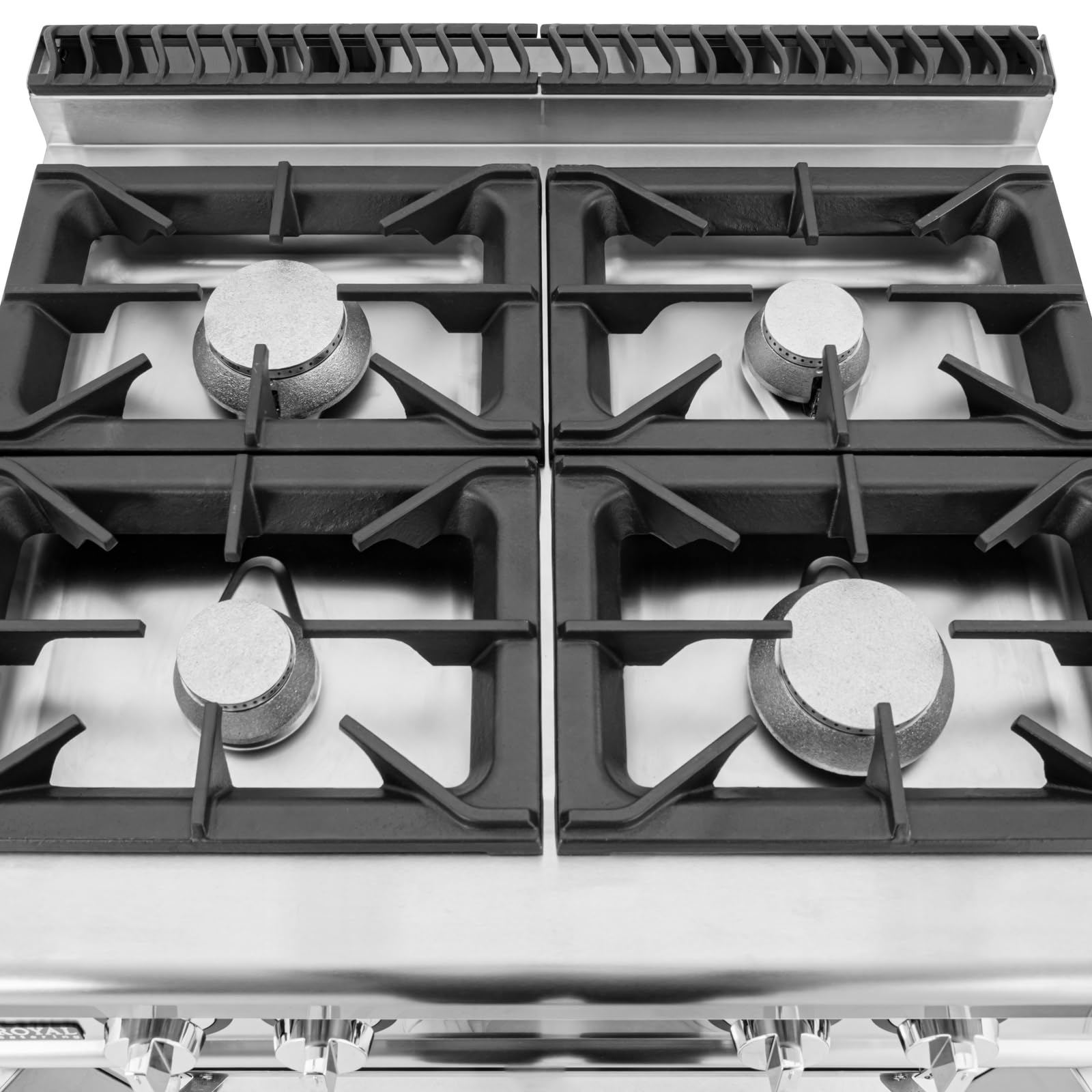 Royal Catering Gasherd mit Unterschrank 14,3 kW 4 Brenner Edelstahl entnehmbare Brennermulden Injektoren zum Umrüsten Propangas LPG Erdgas Flammensperre Dunstabzug Gas-Standherd Propangasherd