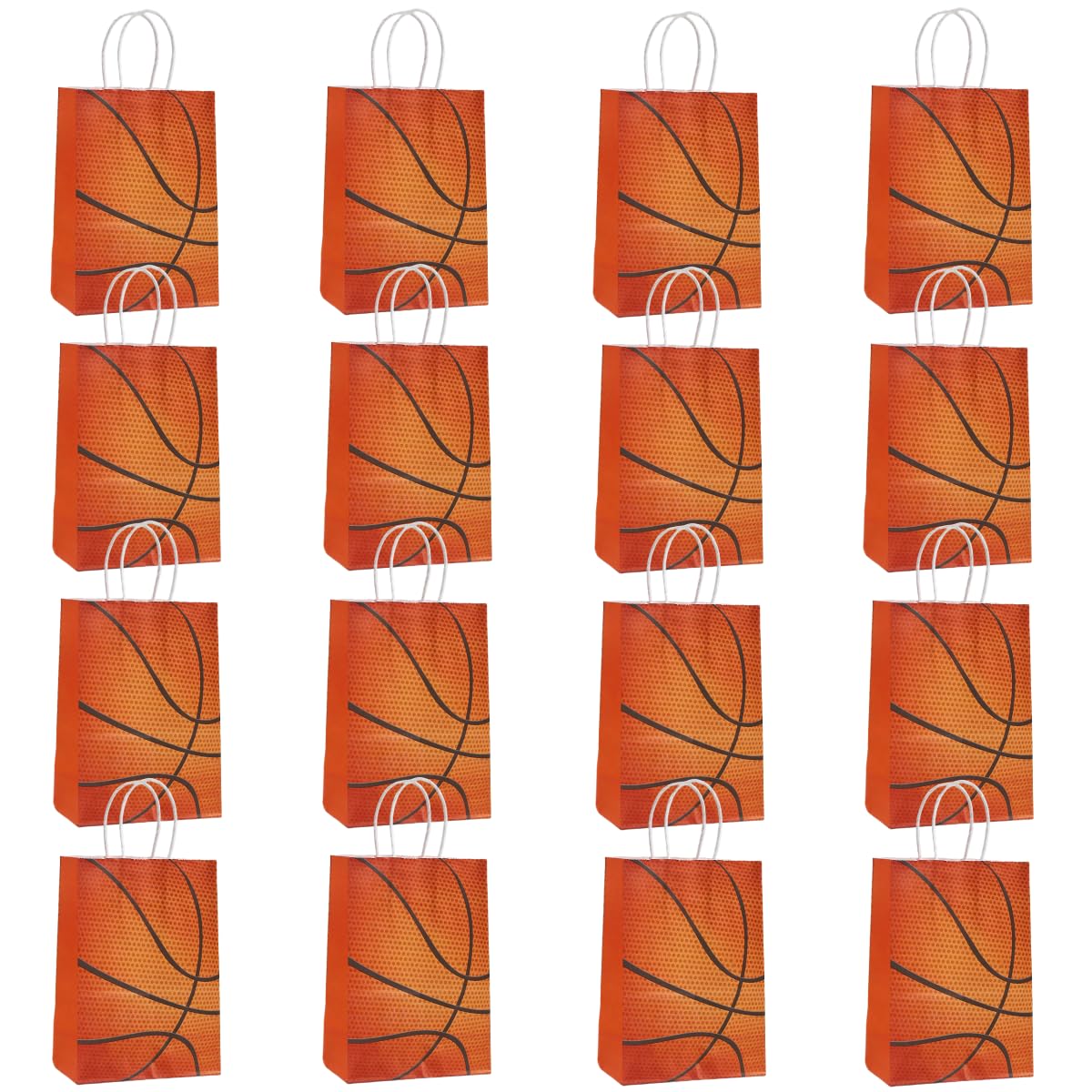 16 Packs Basketball Gift Bags with Handles, 22x16x8 cm Basketball Paper Bags with Twist Handles for Kids or Adults in Birthday party, Weddings, Events or Shopping (basketball) — image 1