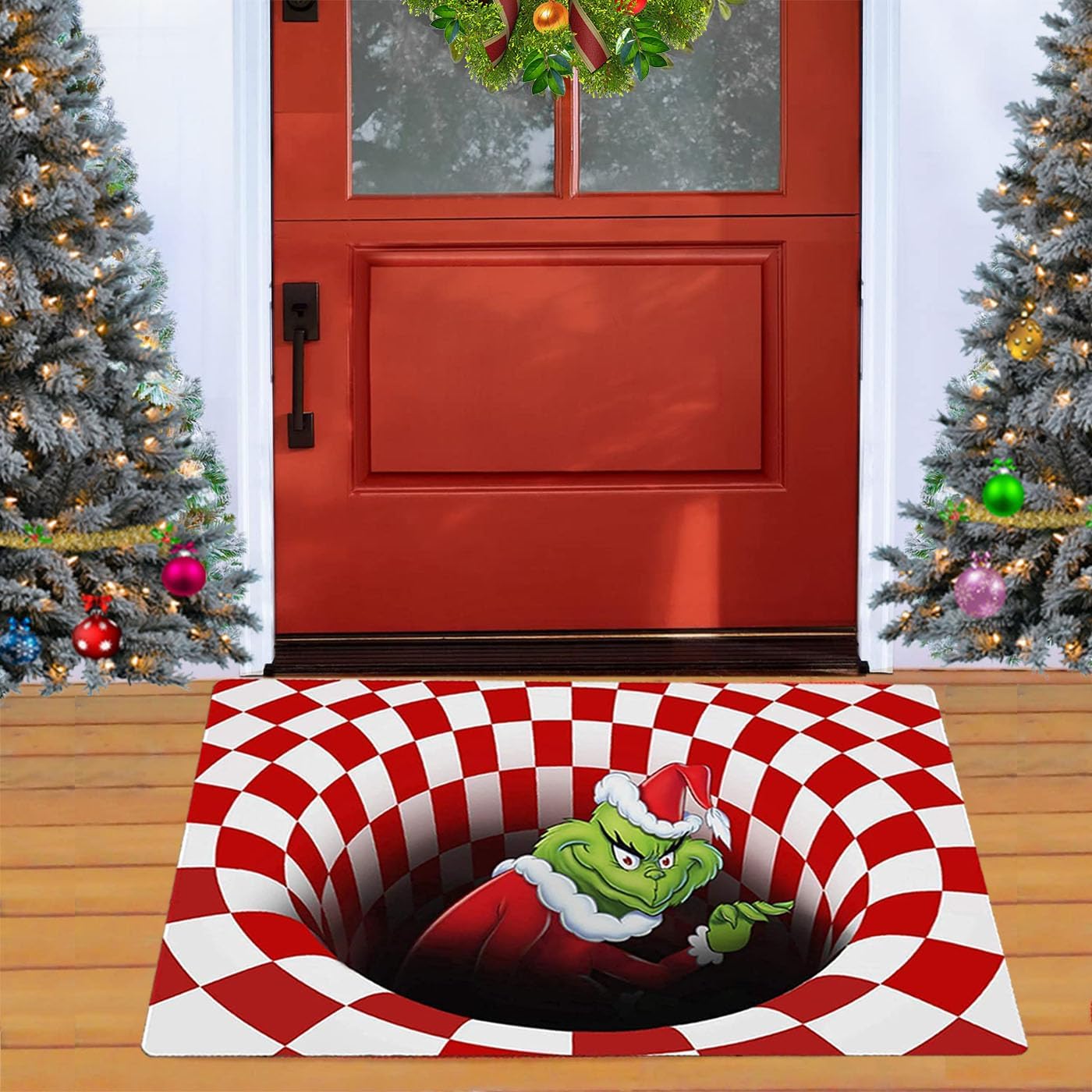 3D Illusion Doormat, Funny Entryway Rug for Christmas Decoration Indoor Outdoor Halloween Welcome Bathroom Kitchen Floor mat (Red