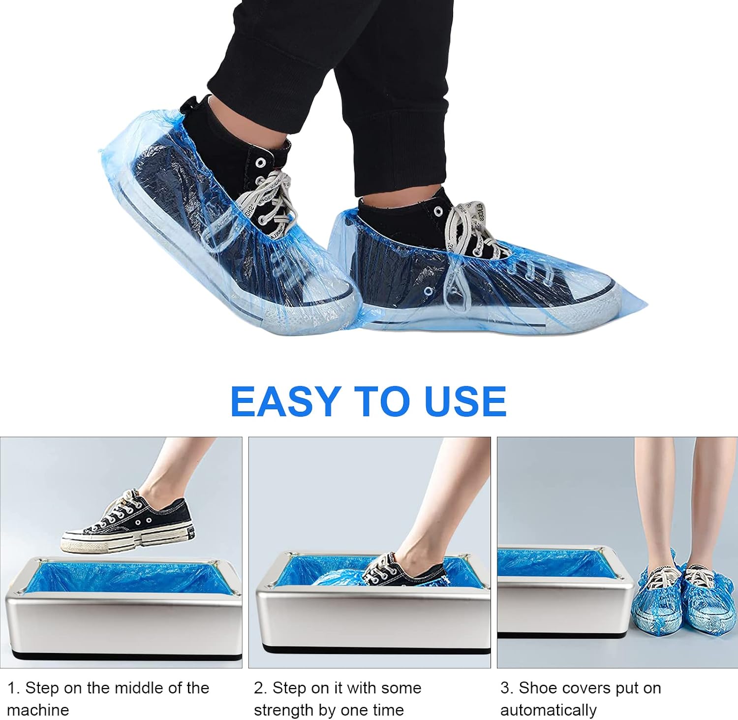JoaSinc Shoe Covers Machine, Silver Shoe Cover Dispenser Automatic with 200pcs Disposable Plastic Shoe Cover for Home, Office, Supermarket, Factory, Hospital