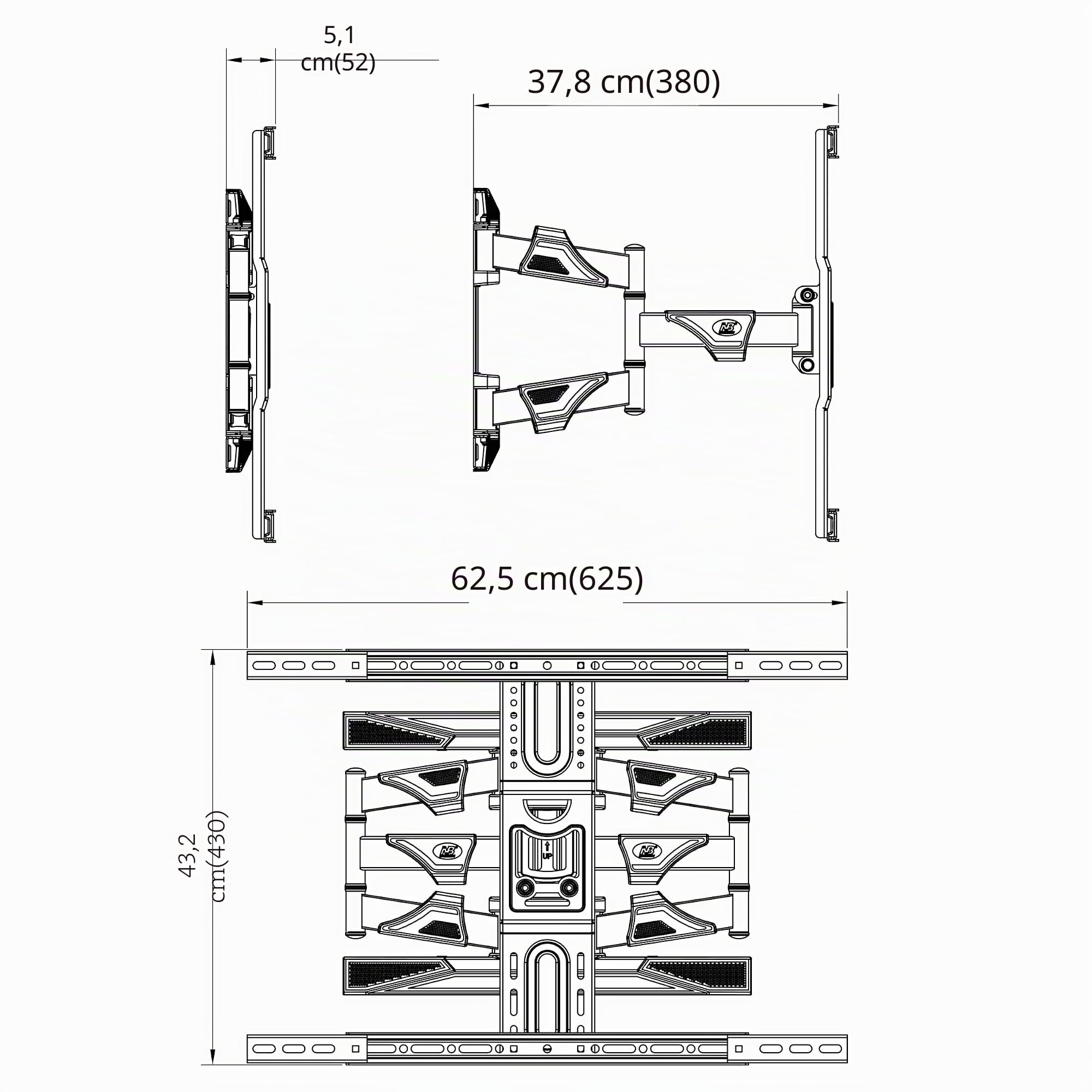 Ergosolid Supporto da parete per TV orientabile, robusto per schermi da 45 a 75 pollici, LED LCD, supporto TV con VESA max 600 x 400 mm, fino a 45,5 kg, Nero