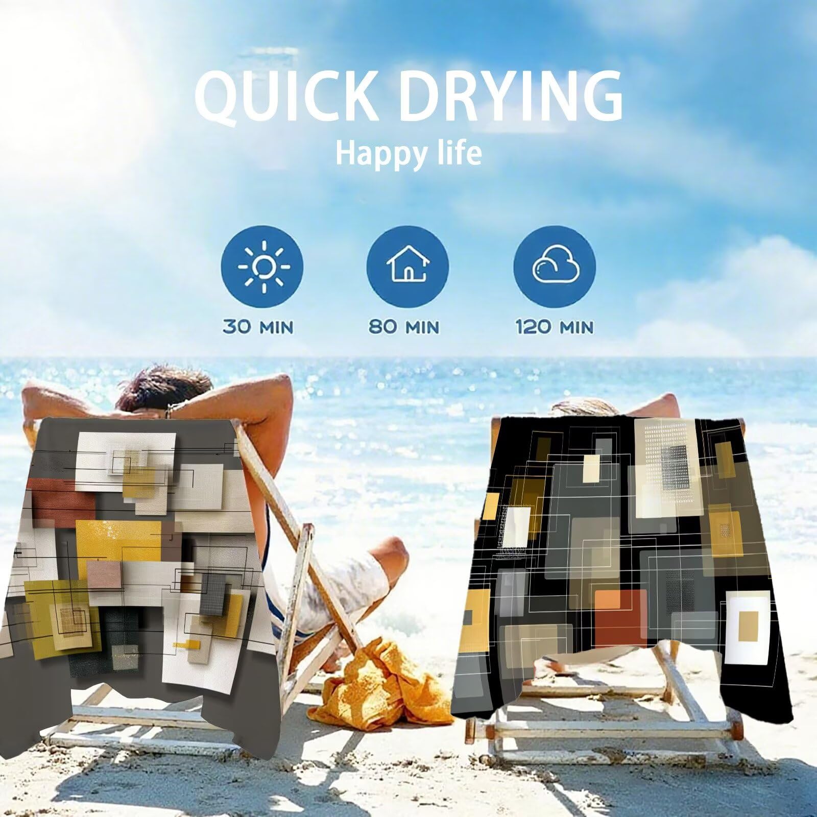 Mikrofaser Strandtuch 100x200cm, Abstrakt Strandtuch Modern Saunahandtuc 2 Stück Stranddecke Sandfrei, Schnell Trocknendes, Saugfahiges Strandmatte, Sporthandtuch für Reise Urlaub Schwimmen OC-899