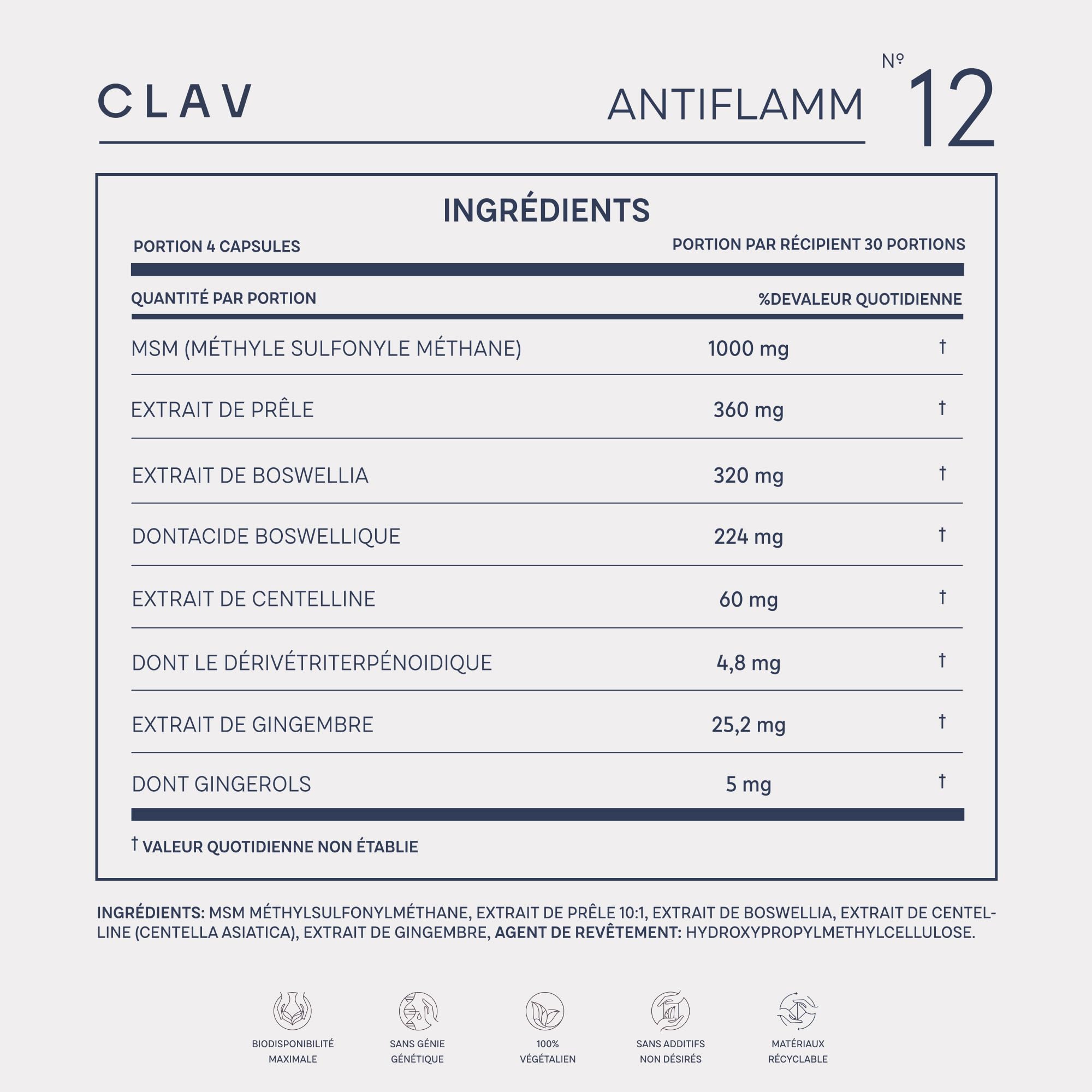 ANTIFLAMM - Naturel avec Boswellia Serrata MSM Gotu Kola Prêle des Champs & Gingembre - Articulations Douloureuses & Mobilité Articulaire - 120 Gélules - Complement Alimentaire