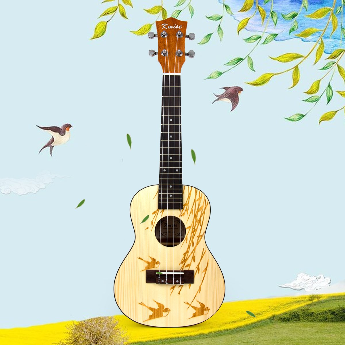 Kmise Fichte massiv Konzert Ukulele Hawaii Gitarre Musikinstrumente 58,4 cm mit Tasche