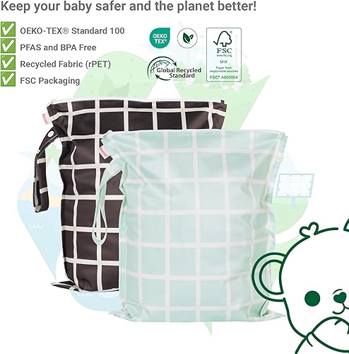 Miniatura 8 de HECCEI Bolsa para artículos húmedos y secos, paquete de 2 bolsas reutilizables impermeables para trajes de baño y ropa de bebé, bolsas húmedas de