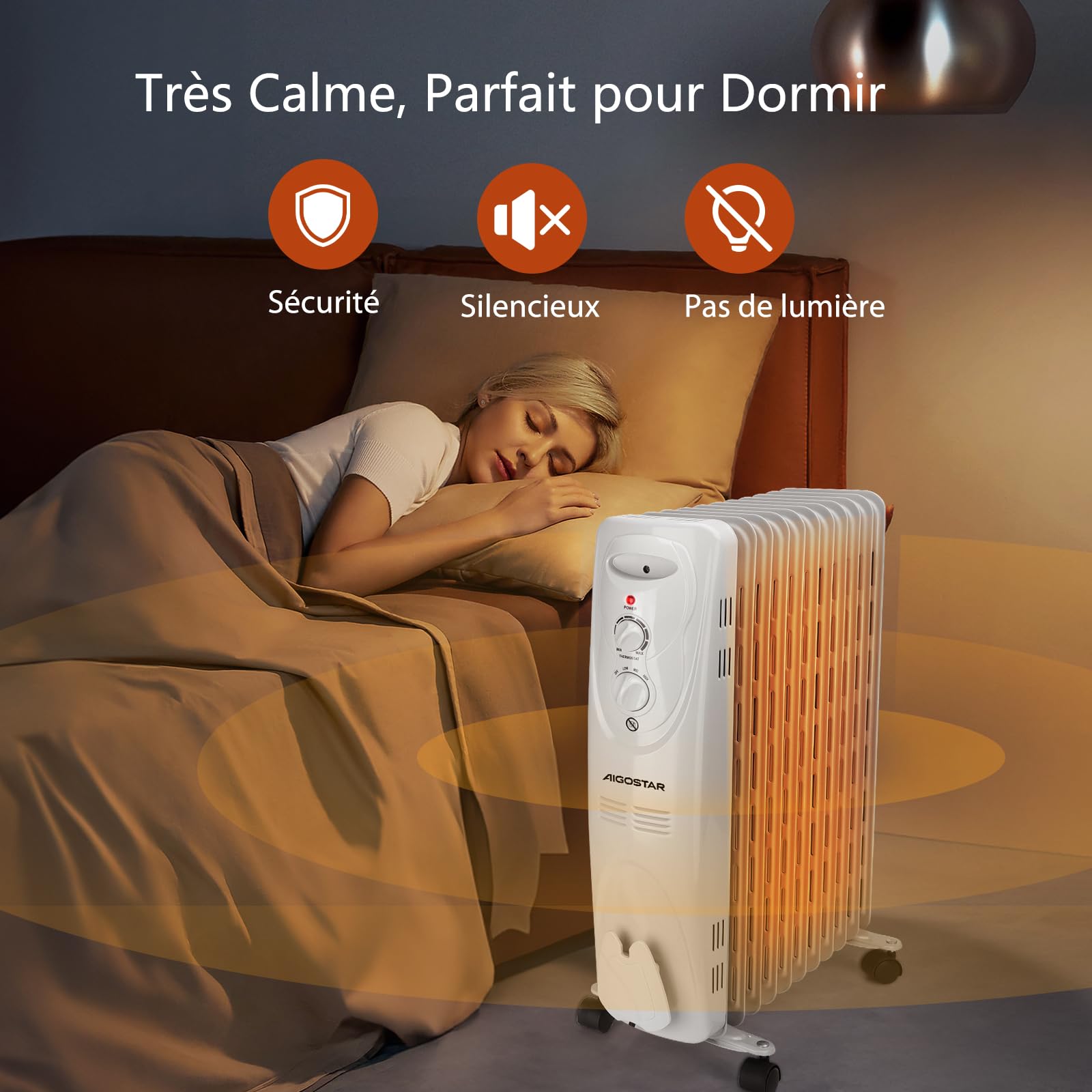 Aigostar Radiateur à bain d’huile portable. 11 éléments, 2300 W. 3 niveaux de puissance et thermostat réglable. Couleur: gris clair. Design exclusif.-Pangpang 33IEJ