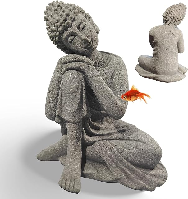 Aquarium Buddha Statue Fish Tank Ornaments Ancient Small Sitting Buddah Statues Sandstone Underwater Landscape Figurines Decorations,A