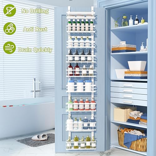 Miniatura 5 de jinligogo Organizador de despensa sobre la puerta, cesta ajustable de 9 niveles, estante de especias estrecho para colgar, almacenamiento detrás de