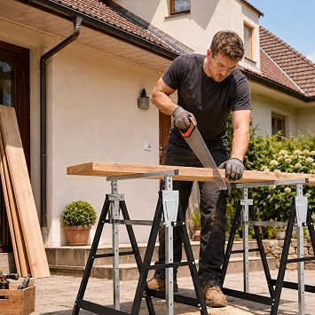 2 x Folding Trestles Axle Stand 7-Way Height Adjustable 80-130 cm Load Capacity 400 kg Folding Trestles Telescopic Work Stand Black / Silver
